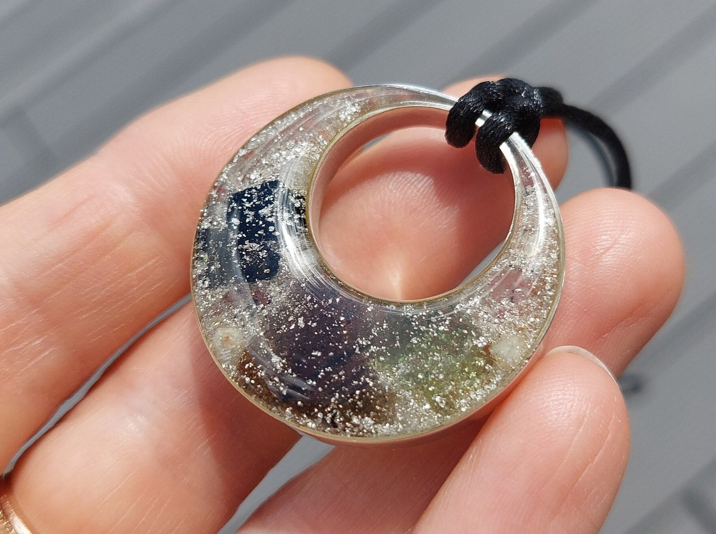 Silver orgonite orgone pendant necklace amulet charm with powerful and unique crystal combination