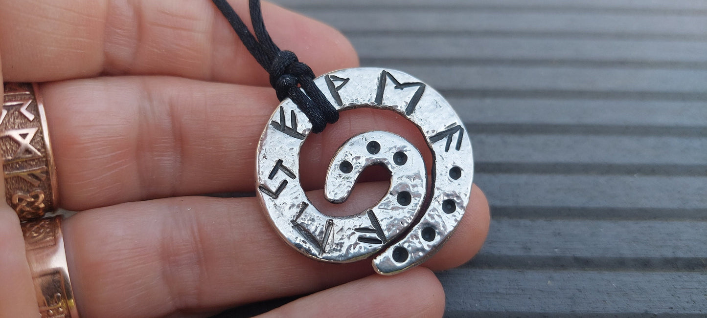 Silver Money amulet with celtic runes formula. Viking wealth pendant talisman