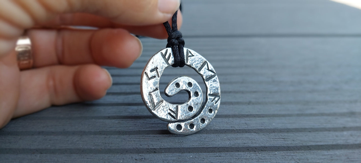 Silver Money amulet with celtic runes formula. Viking wealth pendant talisman