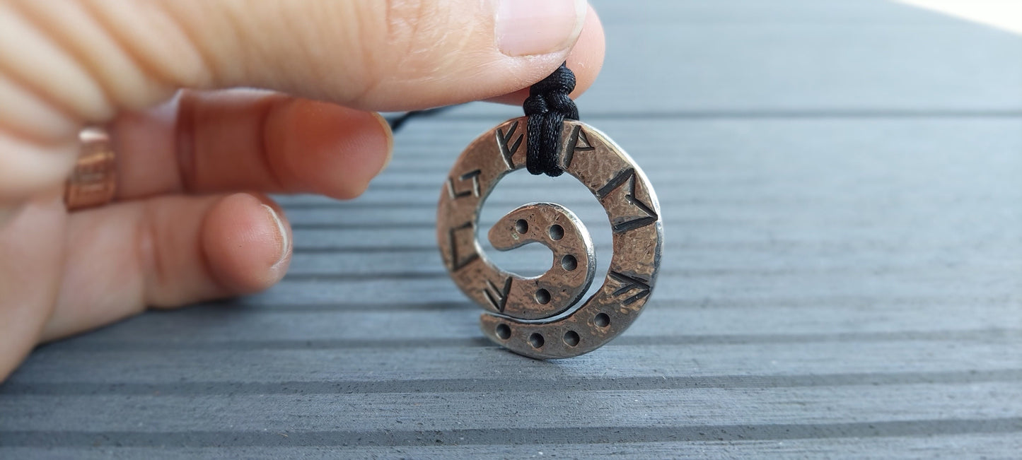 Silver Money amulet with celtic runes formula. Viking wealth pendant talisman