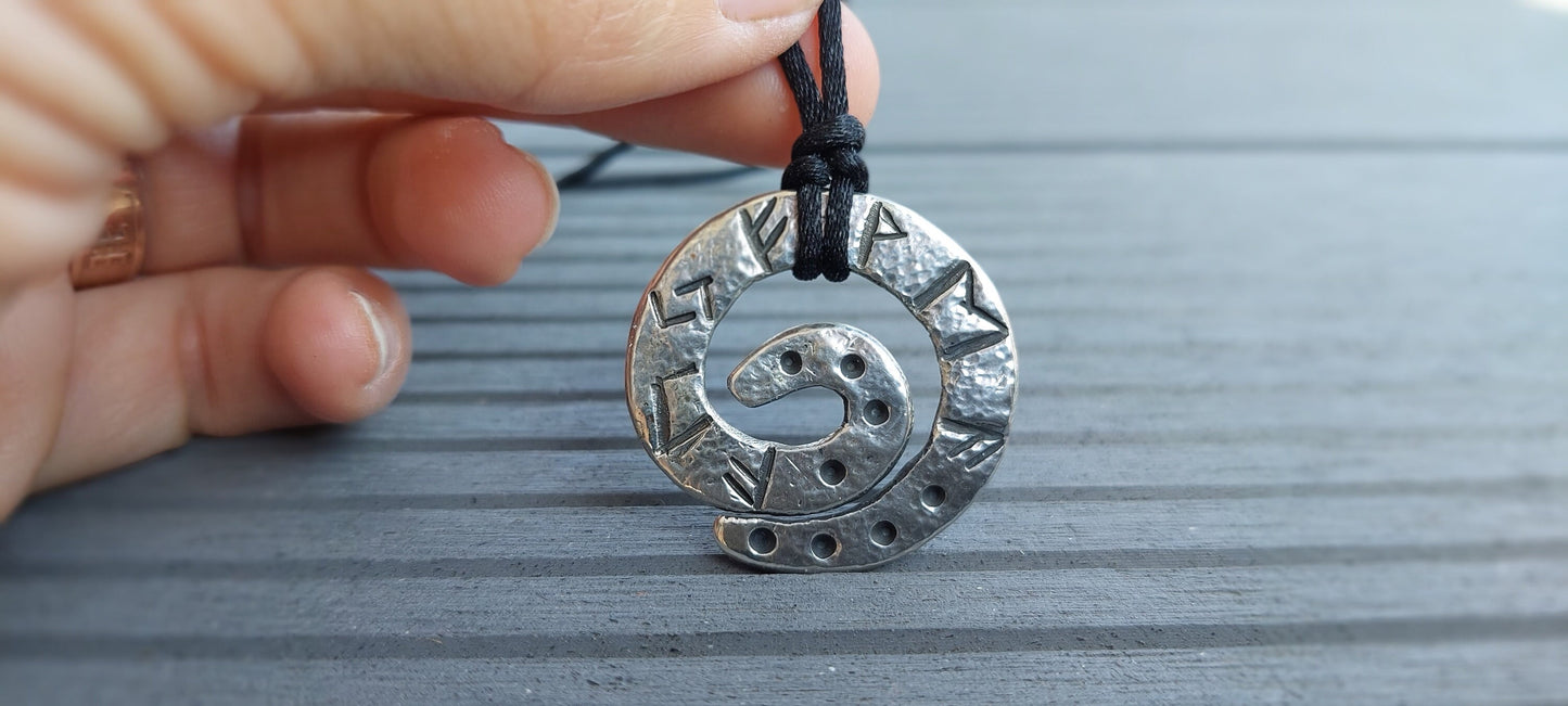 Silver Money amulet with celtic runes formula. Viking wealth pendant talisman