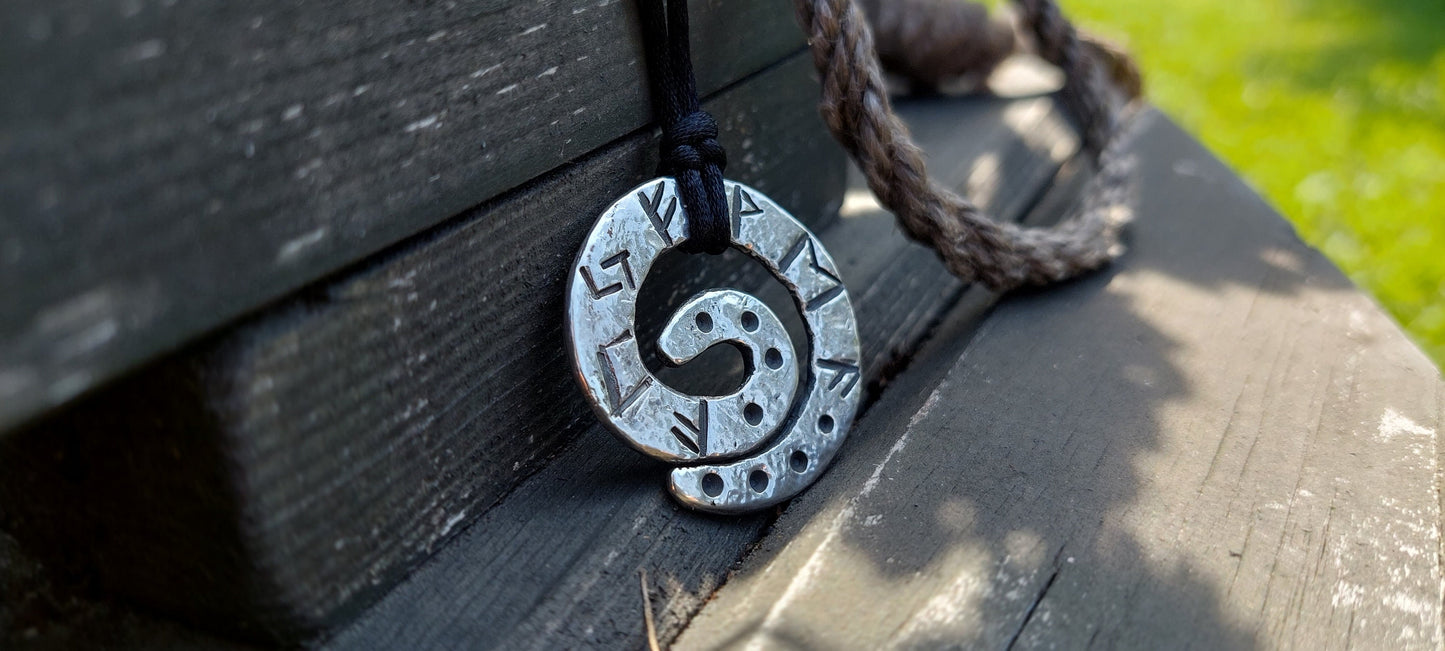 Silver Money amulet with celtic runes formula. Viking wealth pendant talisman