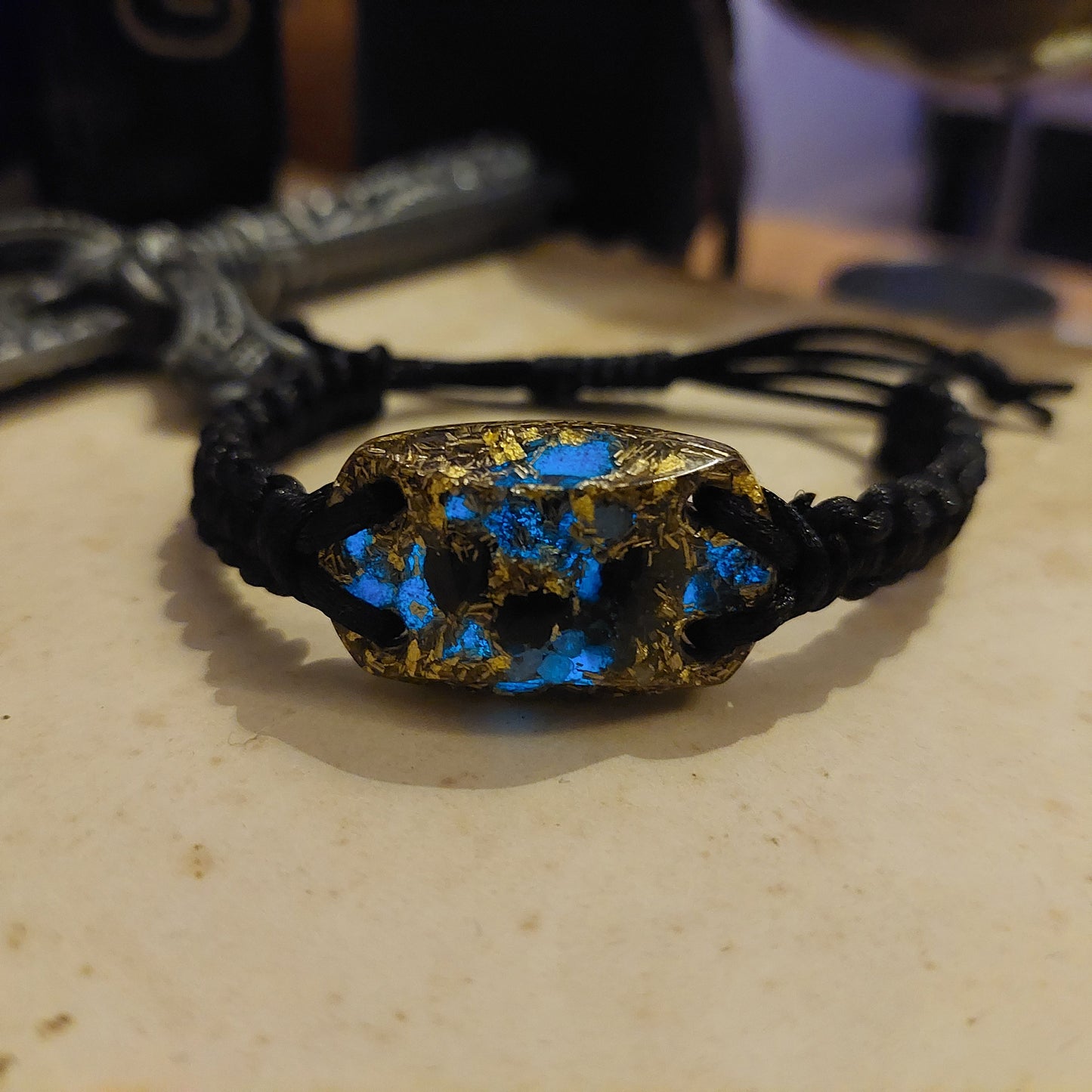 Orgonite bracelet with most powerful combination! Diamonds, Herkimer, Moldavite, Nuummite, Saffordite, Black Tourmaline. Glow in the dark!