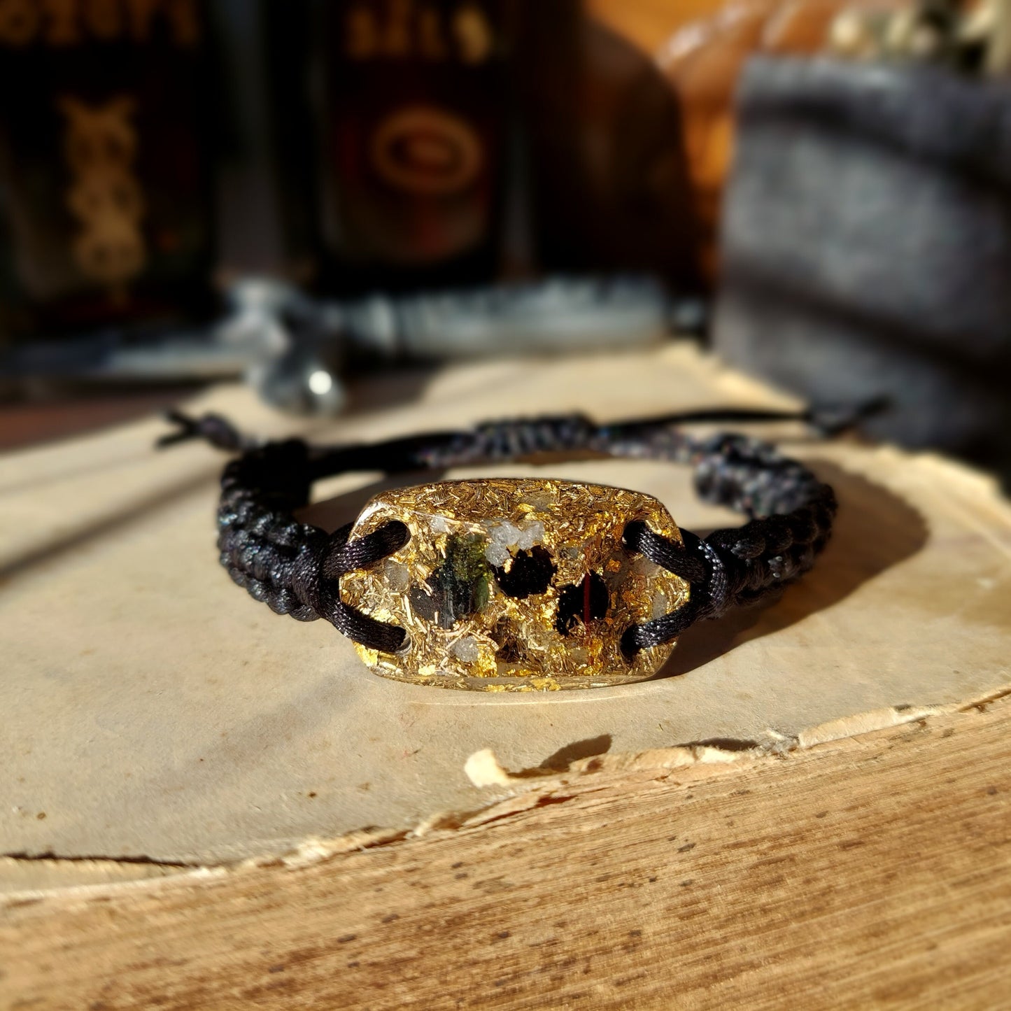 Orgonite bracelet with most powerful combination! Diamonds, Herkimer, Moldavite, Nuummite, Saffordite, Black Tourmaline. Glow in the dark!