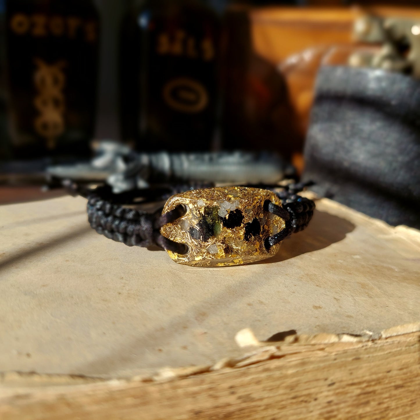 Orgonite bracelet with most powerful combination! Diamonds, Herkimer, Moldavite, Nuummite, Saffordite, Black Tourmaline. Glow in the dark!