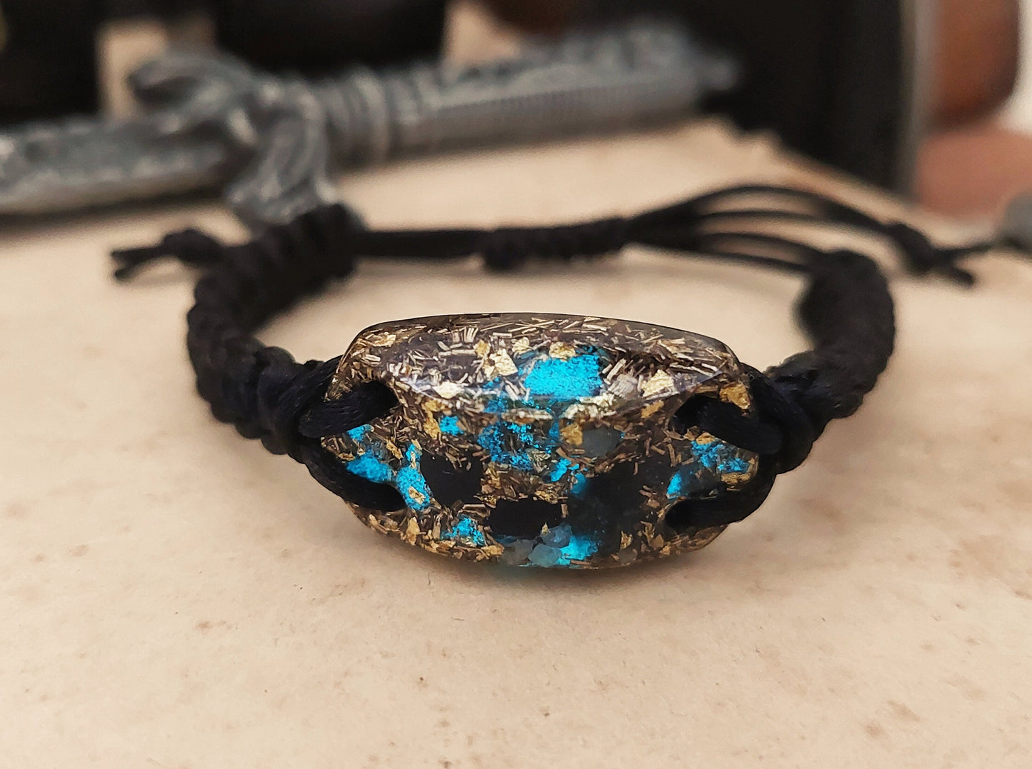 Orgonite bracelet with most powerful combination! Diamonds, Herkimer, Moldavite, Nuummite, Saffordite, Black Tourmaline. Glow in the dark!