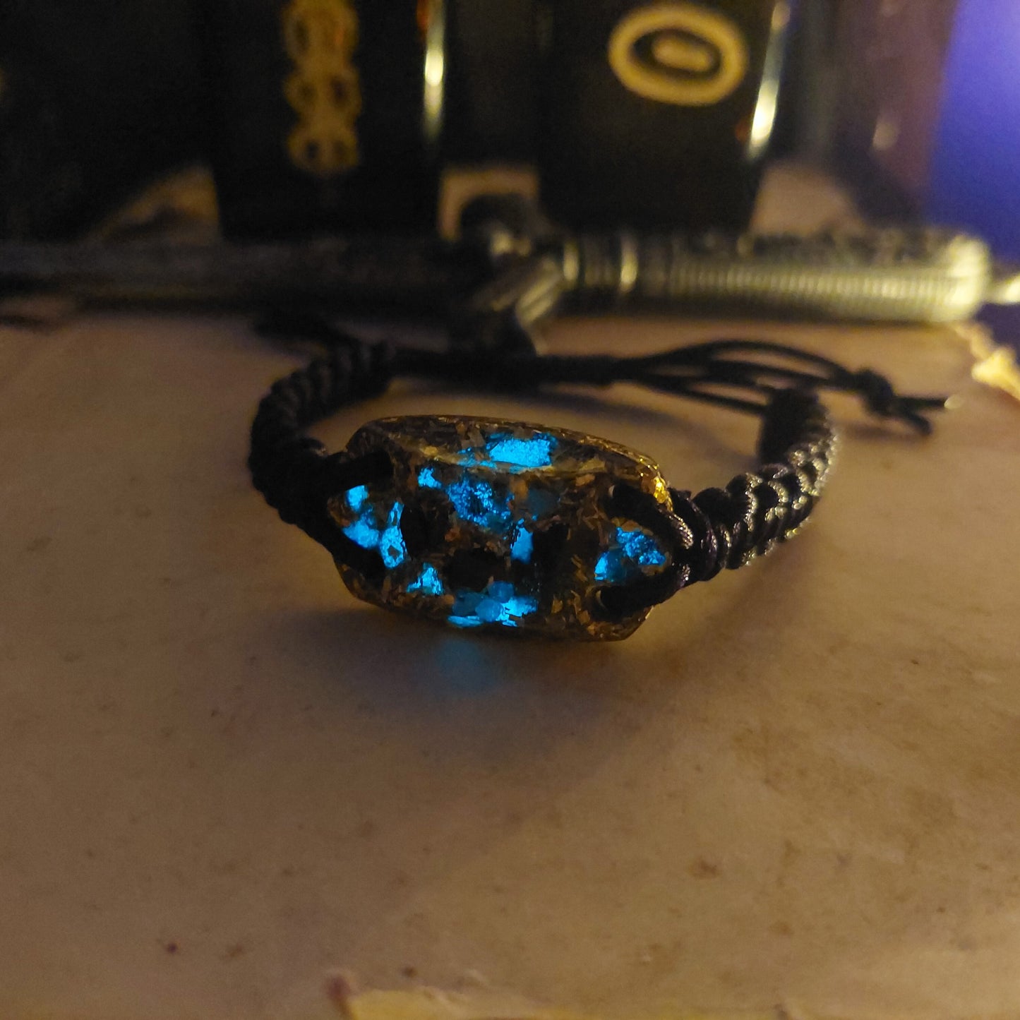 Orgonite bracelet with most powerful combination! Diamonds, Herkimer, Moldavite, Nuummite, Saffordite, Black Tourmaline. Glow in the dark!