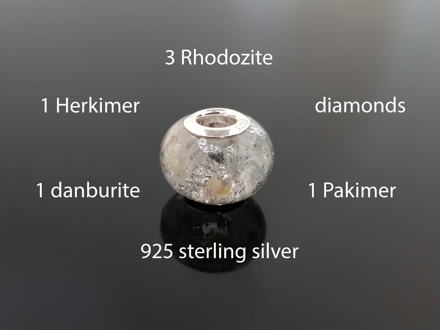 Orgone Orgonite pendant, bracelet, charm bead, High vibrations, silver, Herkimer, Danburite, Diamonds, glow in dark