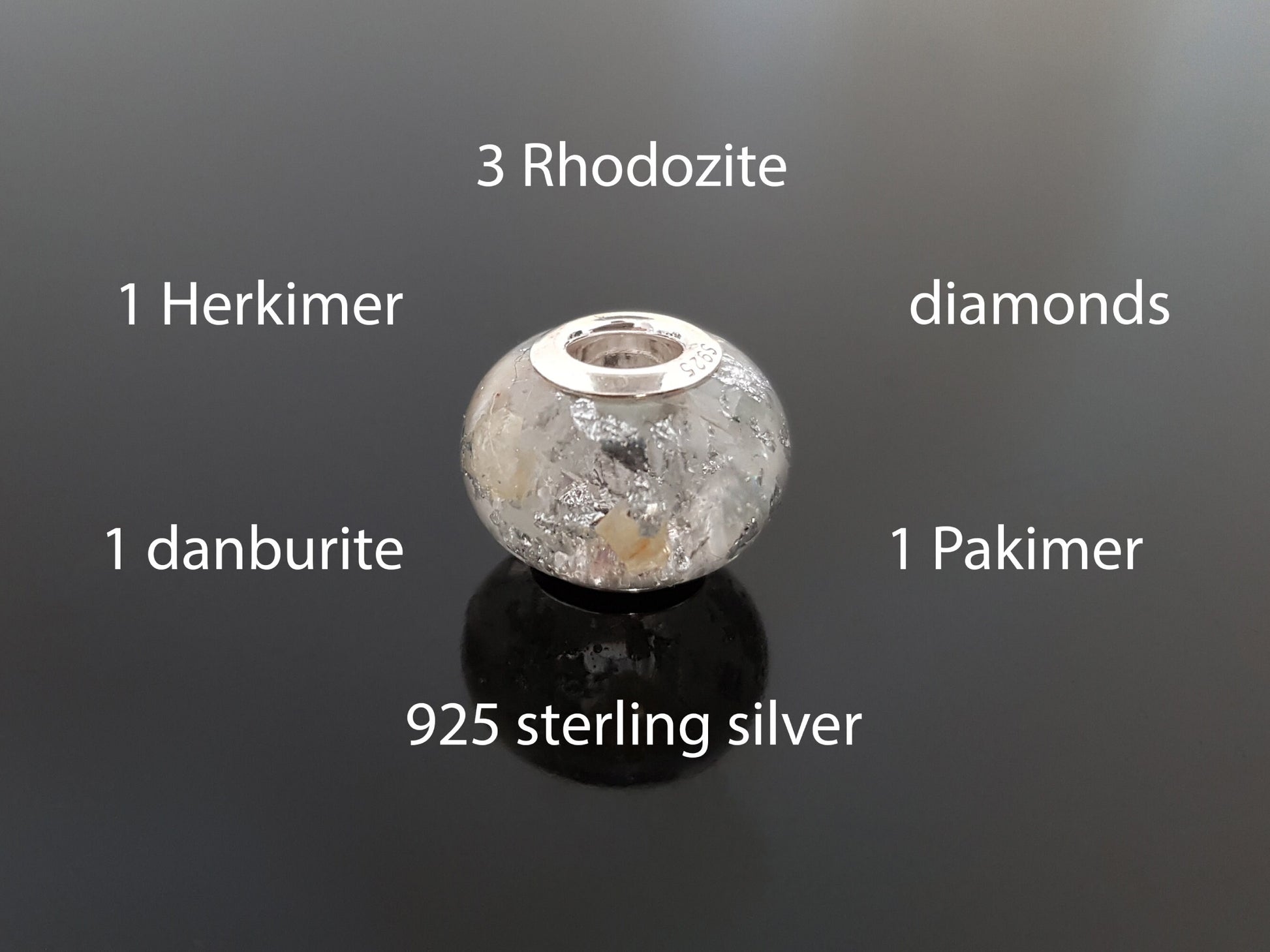 Orgone Orgonite pendant, bracelet, charm bead, High vibrations, silver, Herkimer, Danburite, Diamonds, glow in dark