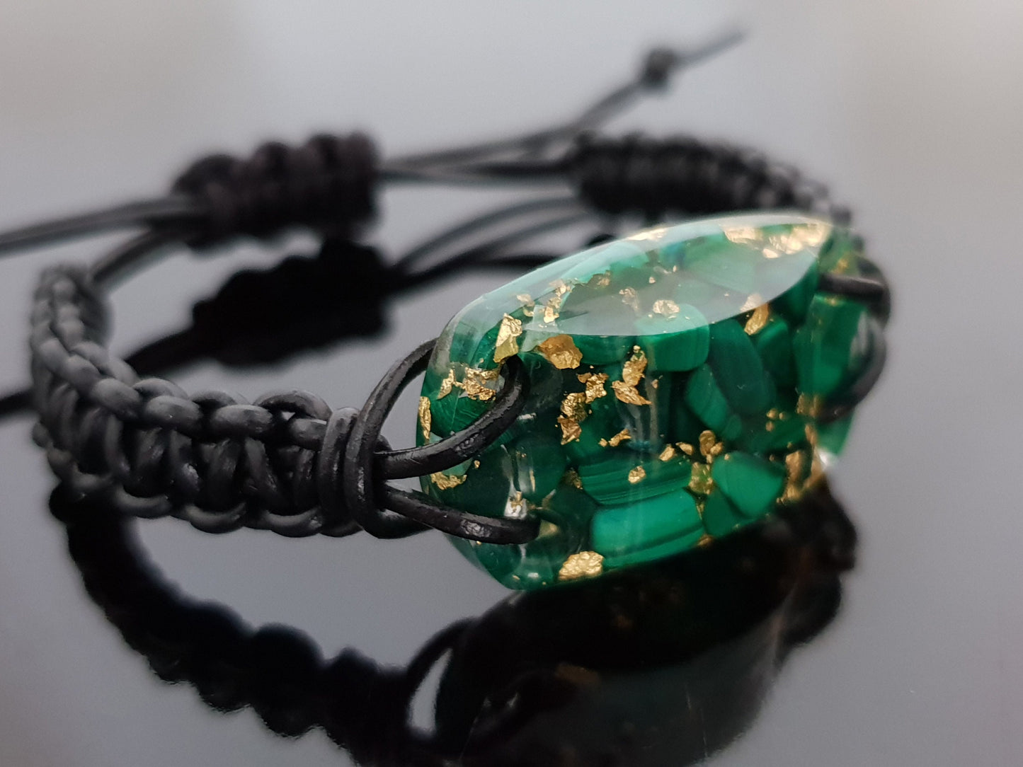 Malachite Orgonite orgone bracelet, 24k gold, programmed, activated, enchanted alchemy magic amulet, talisman, charm