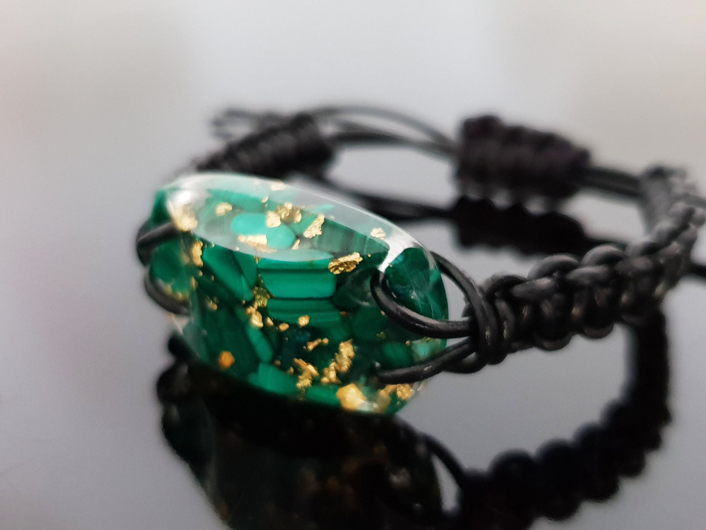 Malachite Orgonite orgone bracelet, 24k gold, programmed, activated, enchanted alchemy magic amulet, talisman, charm