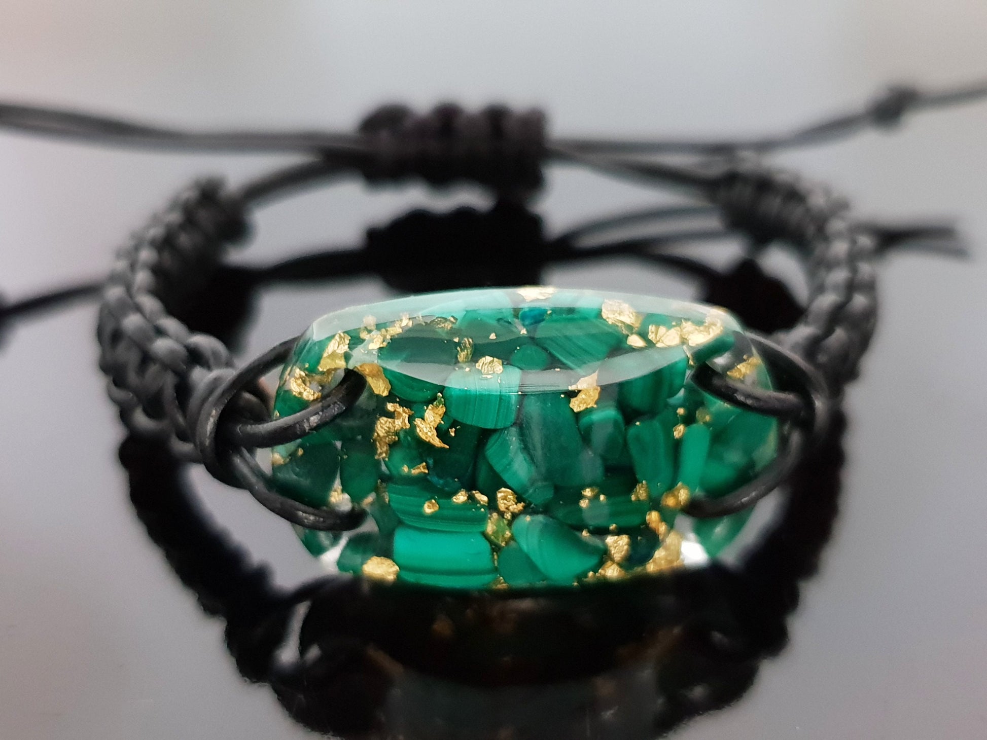 Malachite Orgonite orgone bracelet, 24k gold, programmed, activated, enchanted alchemy magic amulet, talisman, charm