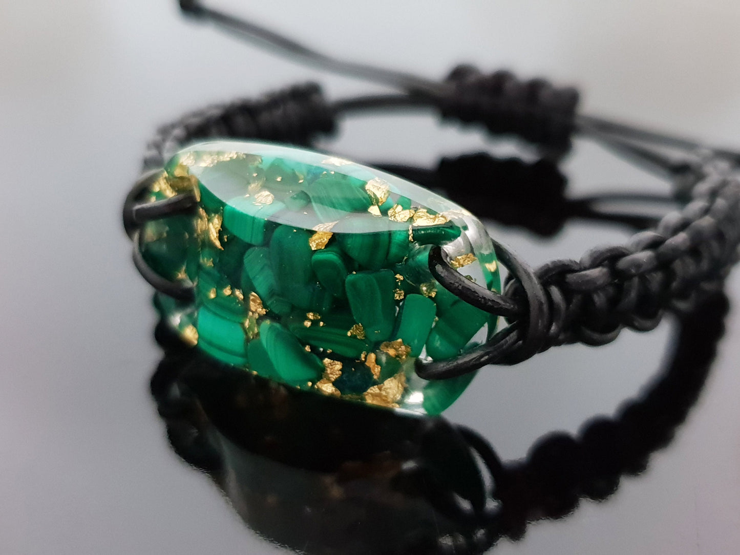 Malachite Orgonite orgone bracelet, 24k gold, programmed, activated, enchanted alchemy magic amulet, talisman, charm