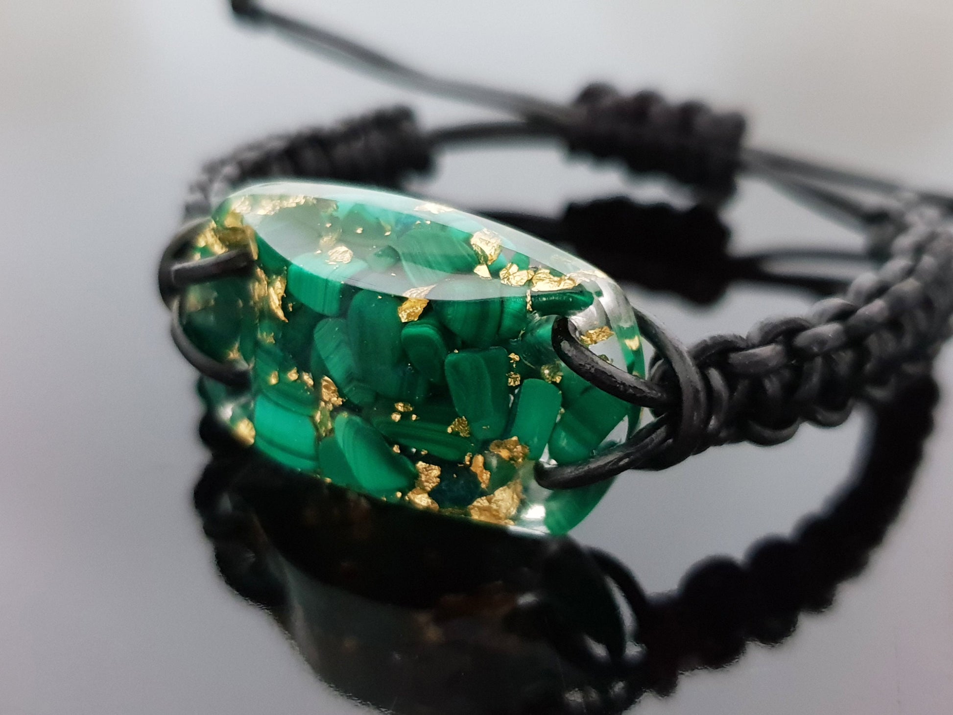 Malachite Orgonite orgone bracelet, 24k gold, programmed, activated, enchanted alchemy magic amulet, talisman, charm