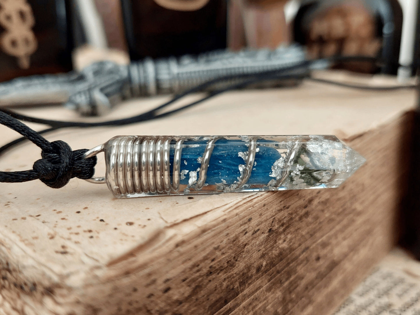 Orgonite orgone Pendant - most powerful magic amulet Necklace - Moldavite, Herkimer, Diamonds, Kyanite, silver