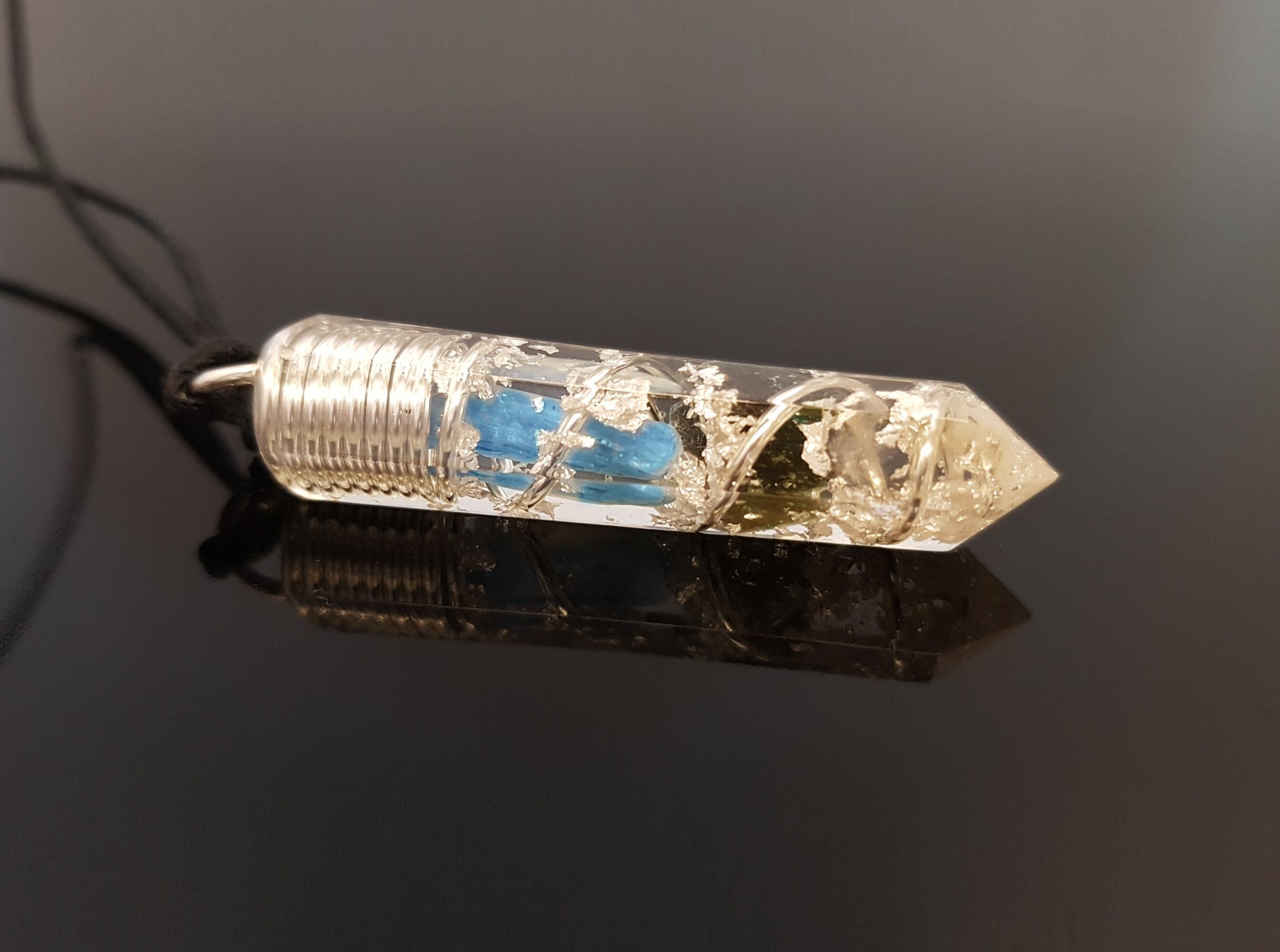 Orgonite orgone Pendant - most powerful magic amulet Necklace - Moldavite, Herkimer, Diamonds, Kyanite, silver