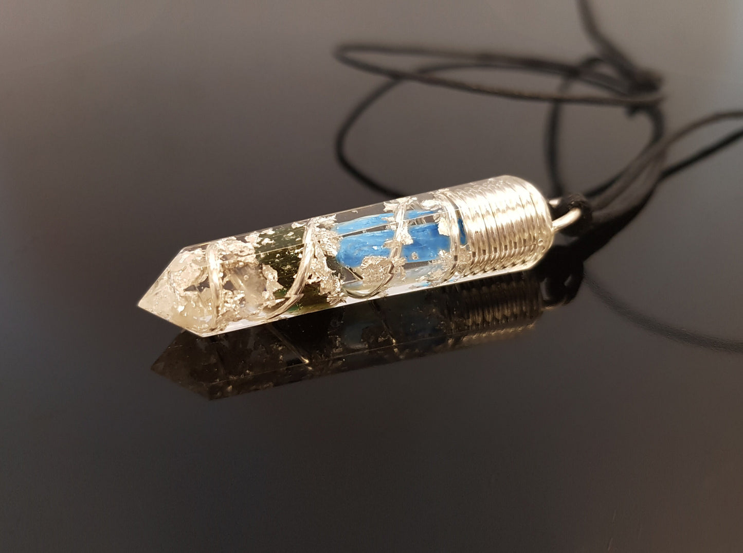 Orgonite orgone Pendant - most powerful magic amulet Necklace - Moldavite, Herkimer, Diamonds, Kyanite, silver