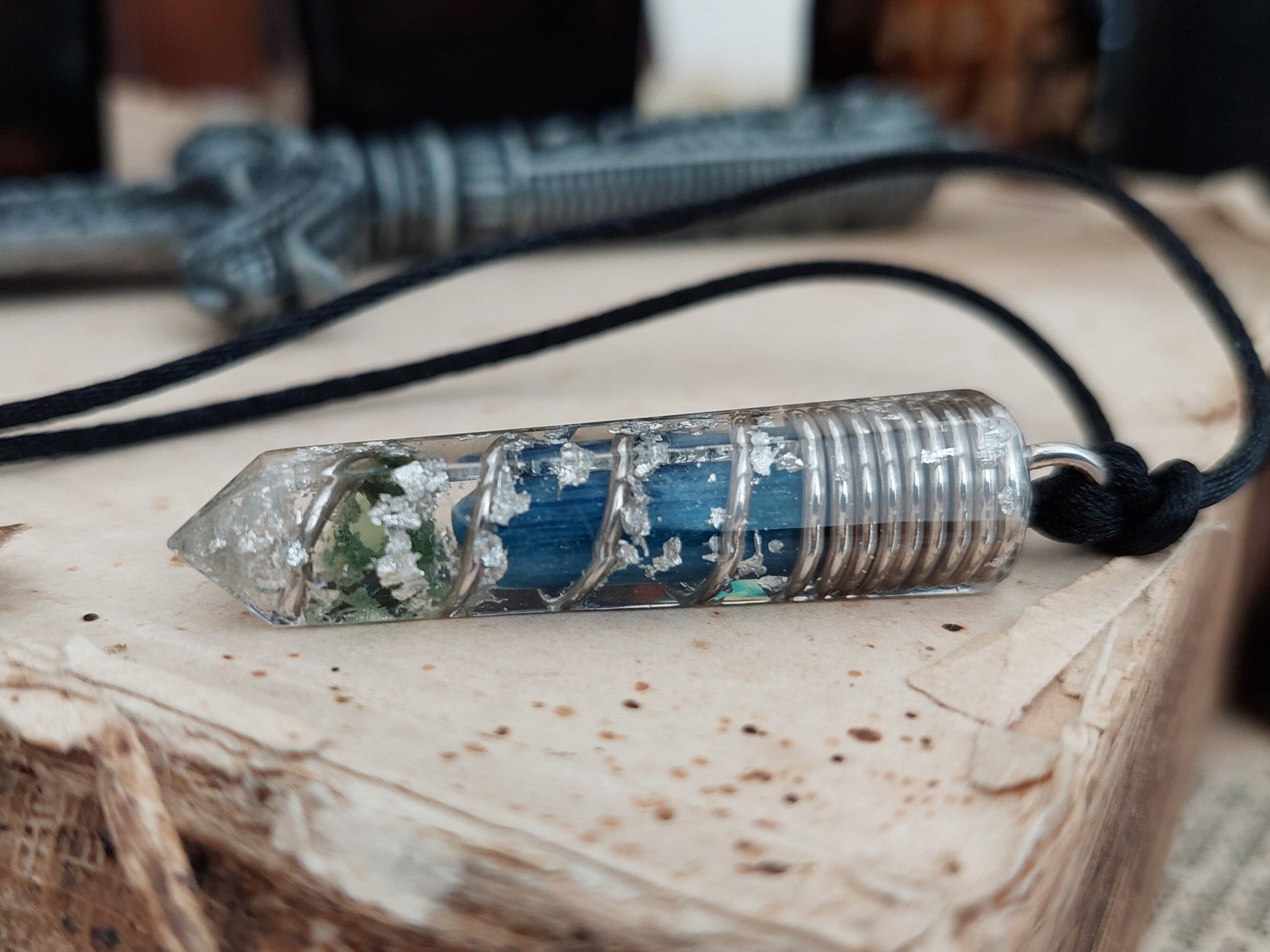 Orgonite orgone Pendant - most powerful magic amulet Necklace - Moldavite, Herkimer, Diamonds, Kyanite, silver