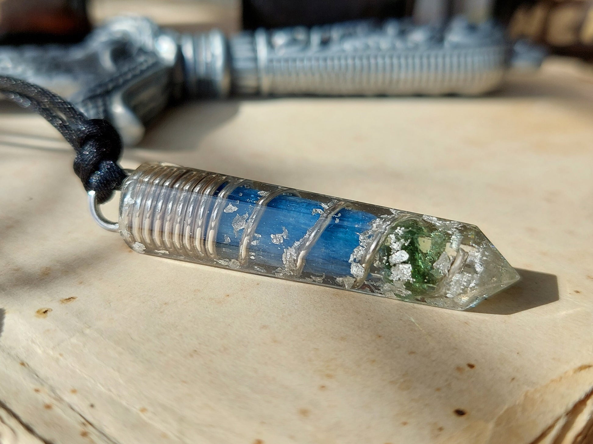 Orgonite orgone Pendant - most powerful magic amulet Necklace - Moldavite, Herkimer, Diamonds, Kyanite, silver