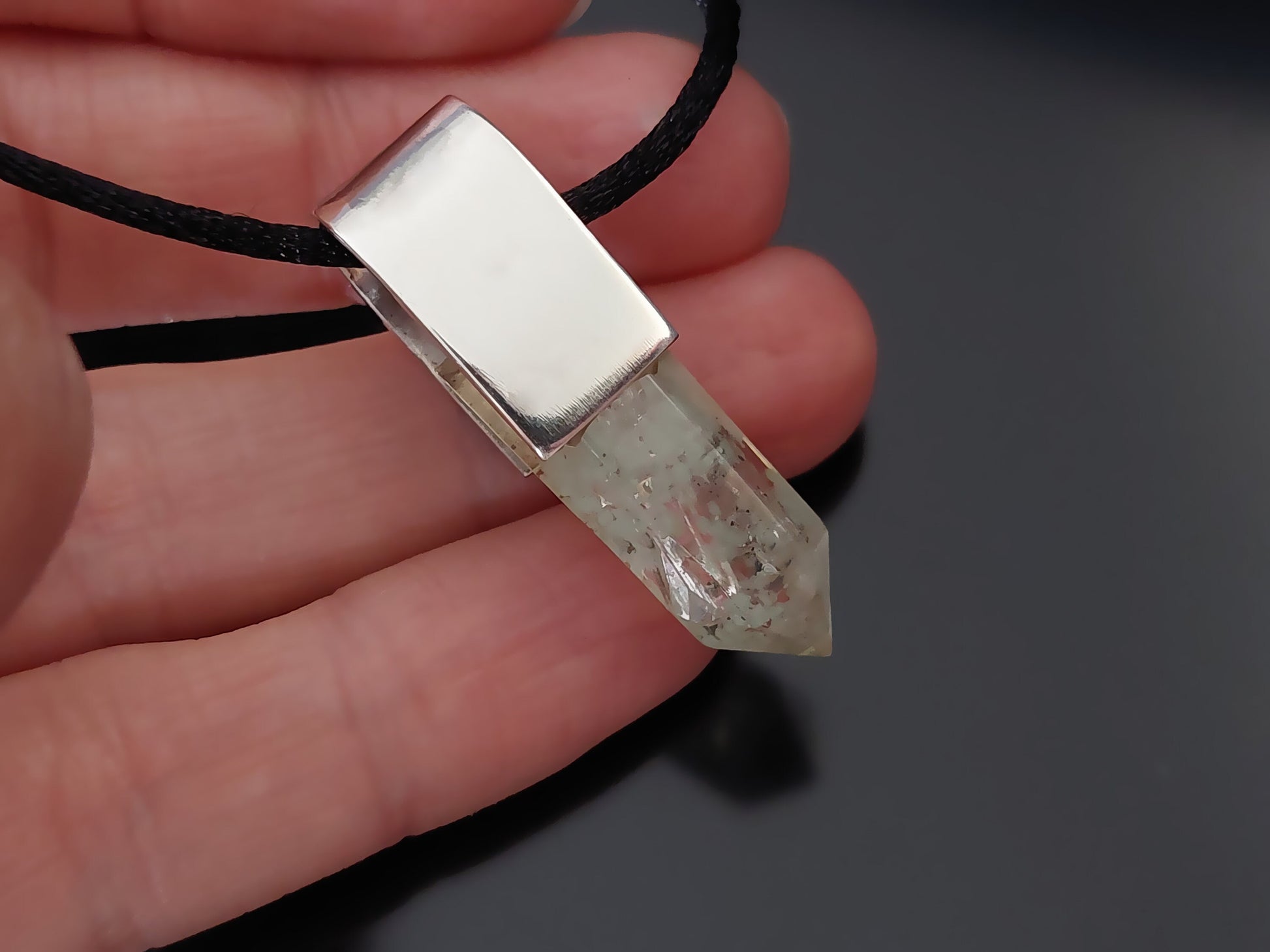 Orgonite orgone pendant necklace. High vibration crystals, 925 silver, Reiki, Magic amulet charm, glow in the dark