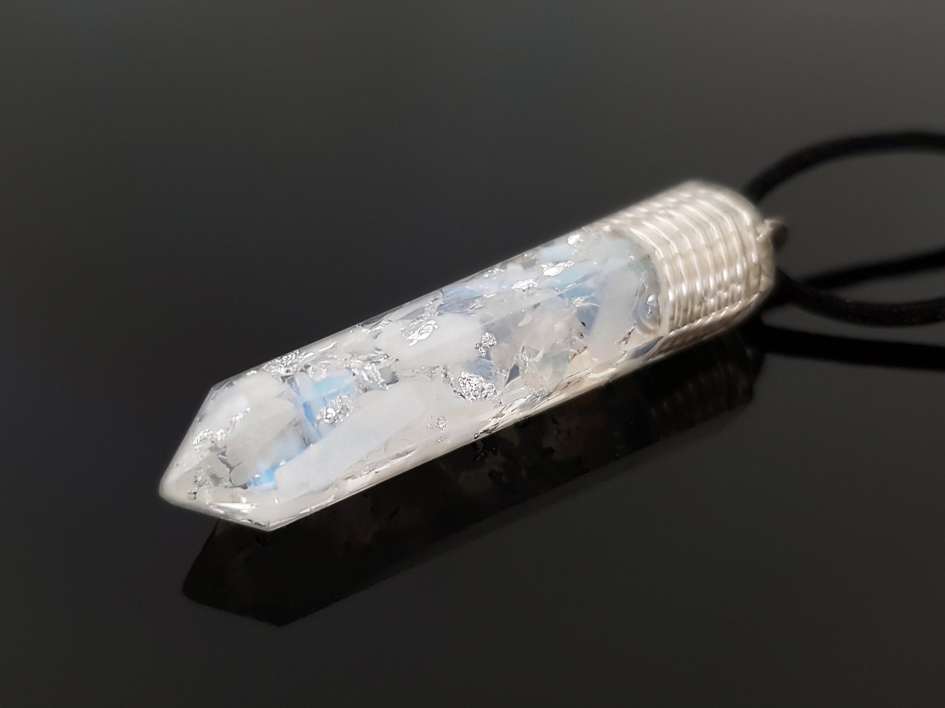Orgonite orgone pendant necklace, Natural moonstone, 925 sterling silver - crystal Reiki healing, high vibrations