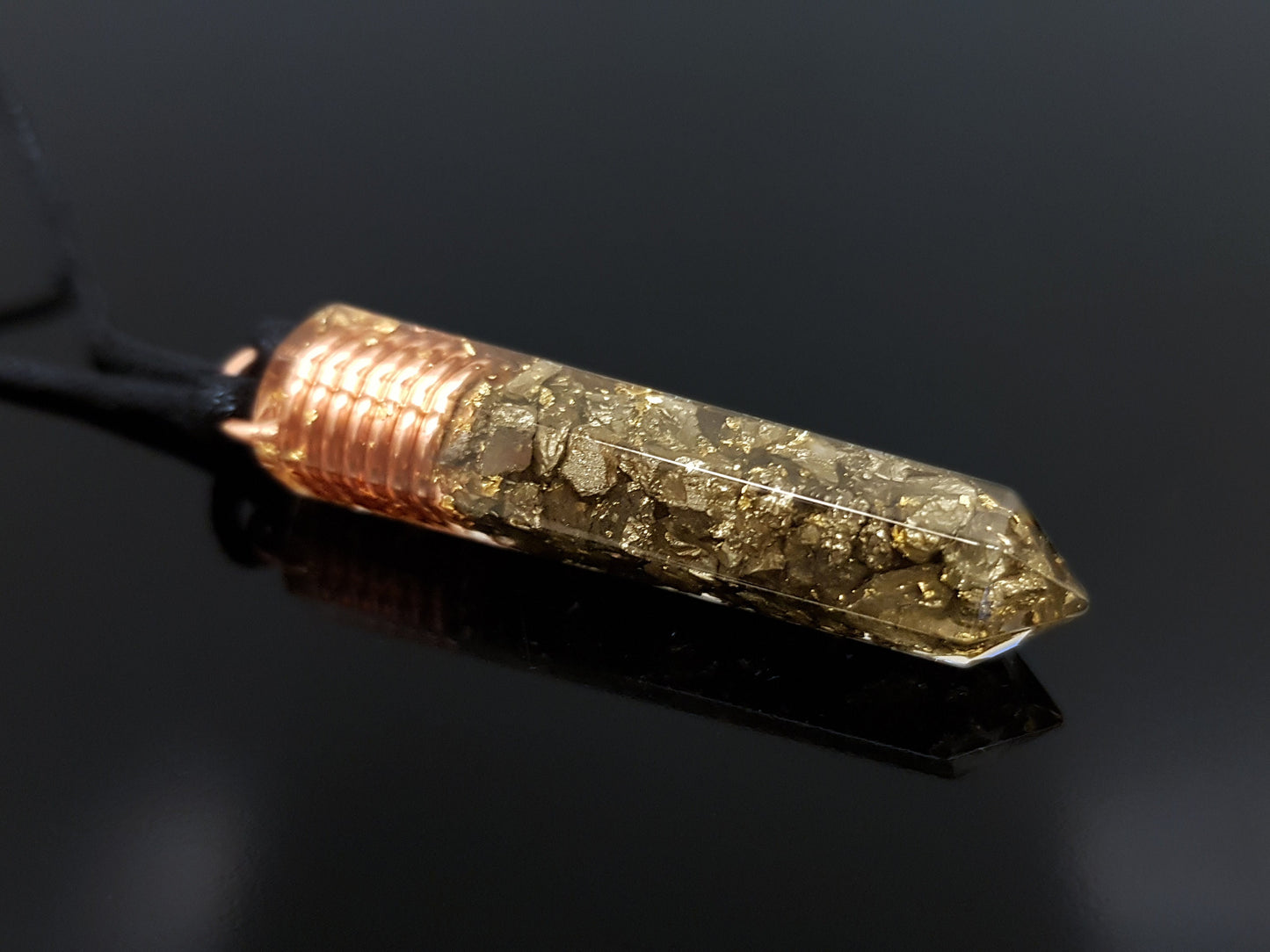 Orgonite orgone pendant with pyrite, Powerful Reiki infused healing amulet with 24k gold and copper, chakra healing