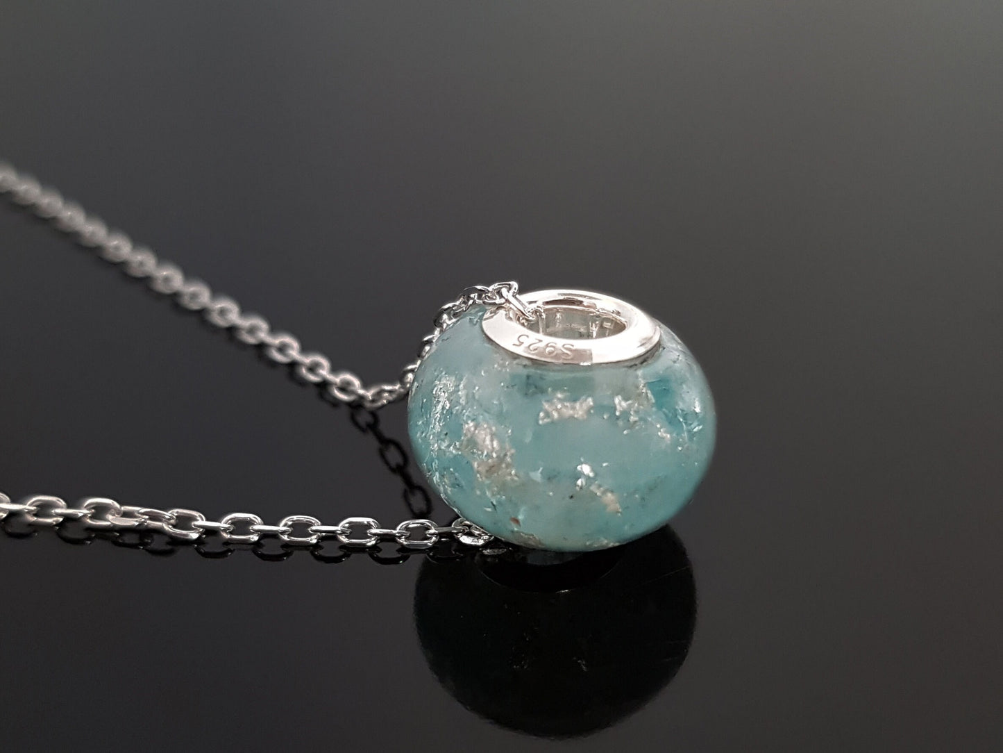 Orgonite orgone pendant, charm bead, bracelet. Natural Aquamarine. Sterling silver, Reiki chakra healing