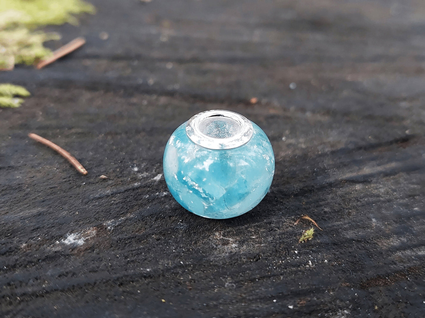 Orgonite orgone pendant, charm bead, bracelet. Natural Aquamarine. Sterling silver, Reiki chakra healing