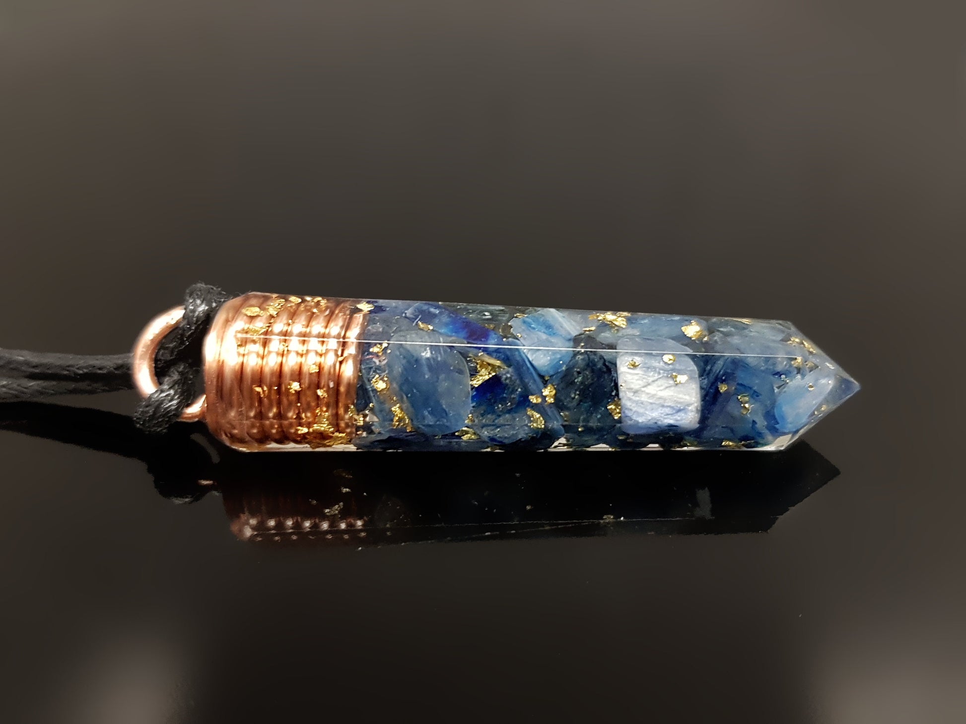 Orgonite orgone pendant necklace, Blue kyanite, 24k gold, enchanted amulet, chakra healing and protection