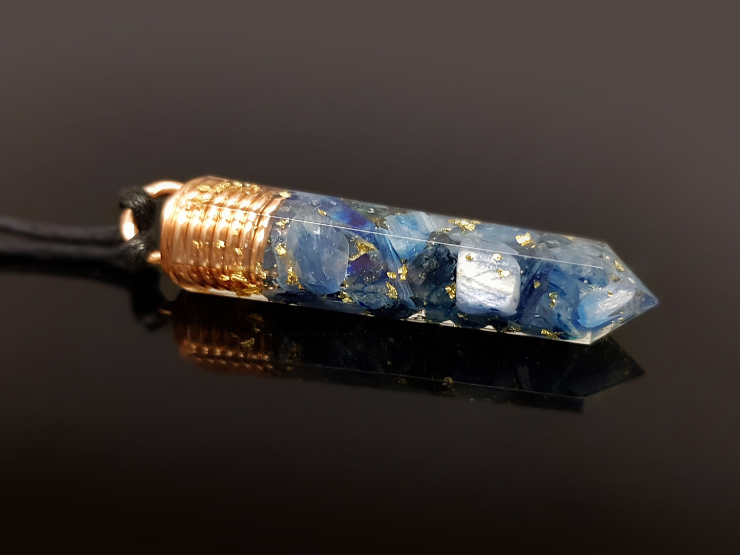 Orgonite orgone pendant necklace, Blue kyanite, 24k gold, enchanted amulet, chakra healing and protection