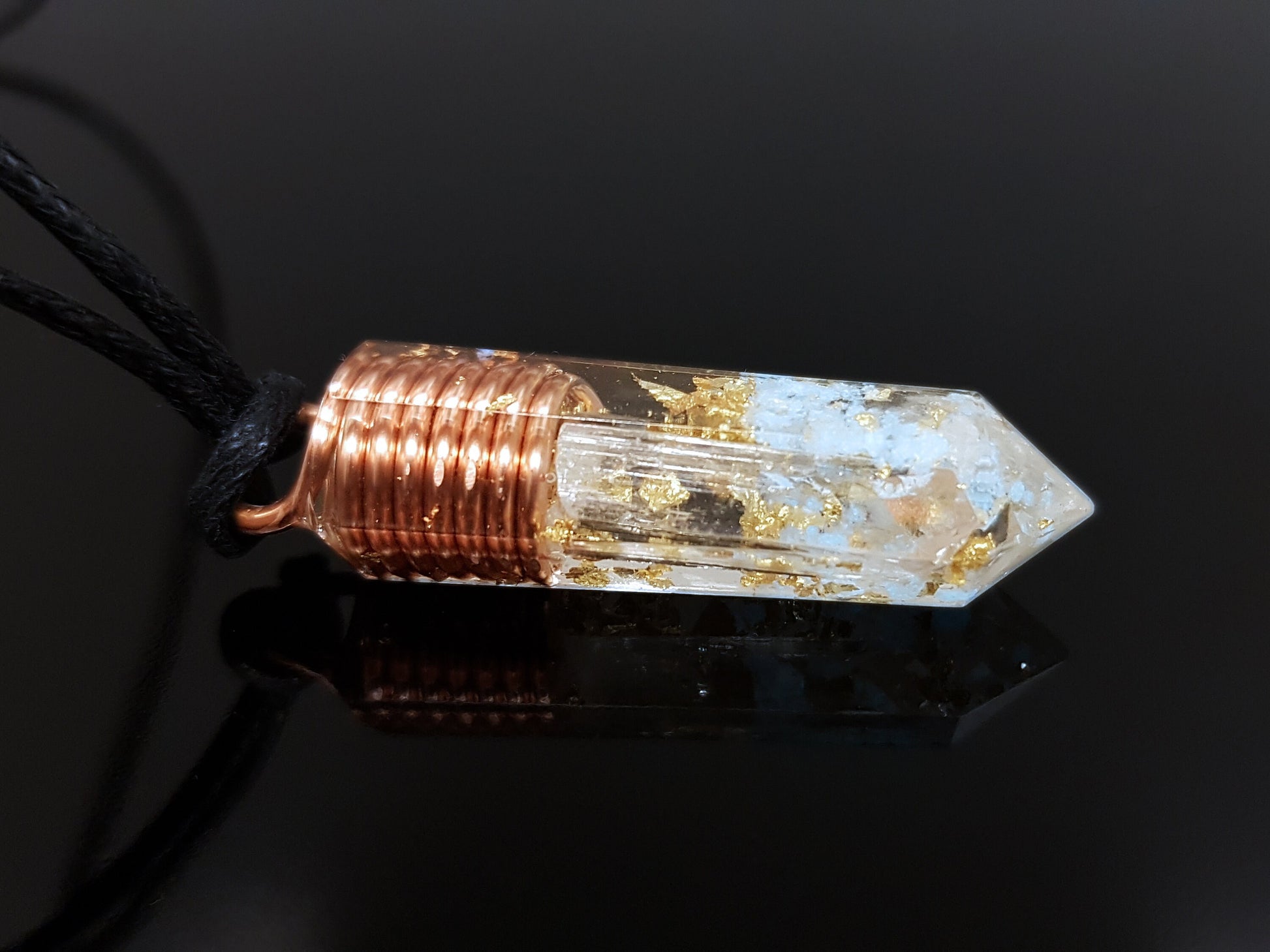 Orgonite orgone pendant necklace, Powerful amulet - 4 high vibration crystals, 24k gold - Diamonds, Herkimer, Danburite