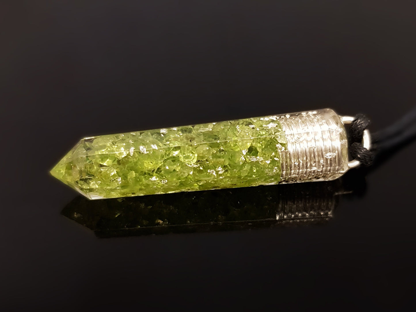 Peridot Orgonite Orgone pendant necklace. Reiki crystal healing chakra pendant. Money attraction amulet.