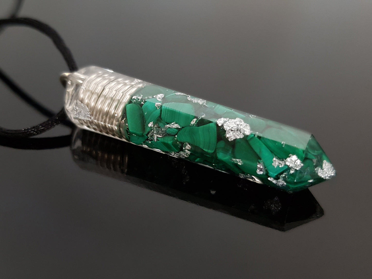 Orgonite orgone Pendant Necklace, Malachite, 925 silver, Reiki infused, crystal healing, chakra pendant, amulet