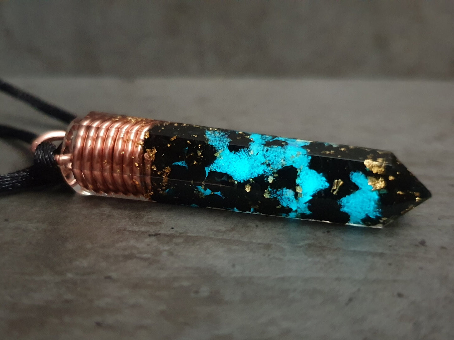Orgonite orgone pendant necklace, magic amulet, Black tourmaline, 24k gold, Reiki, EMF protection, glow in the dark