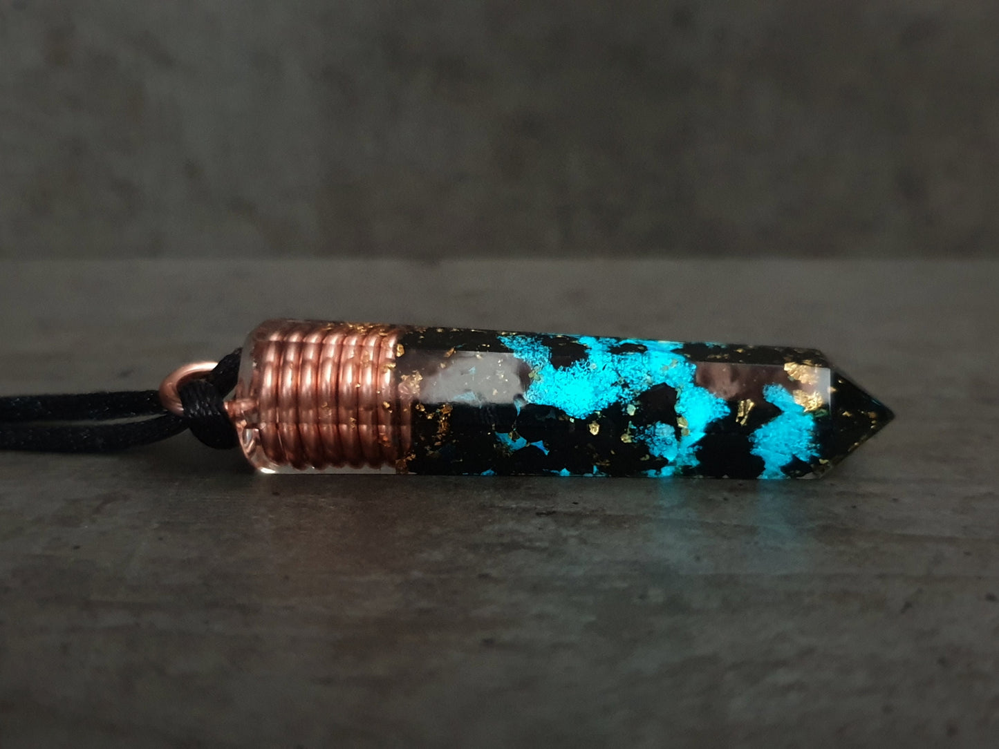 Orgonite orgone pendant necklace, magic amulet, Black tourmaline, 24k gold, Reiki, EMF protection, glow in the dark