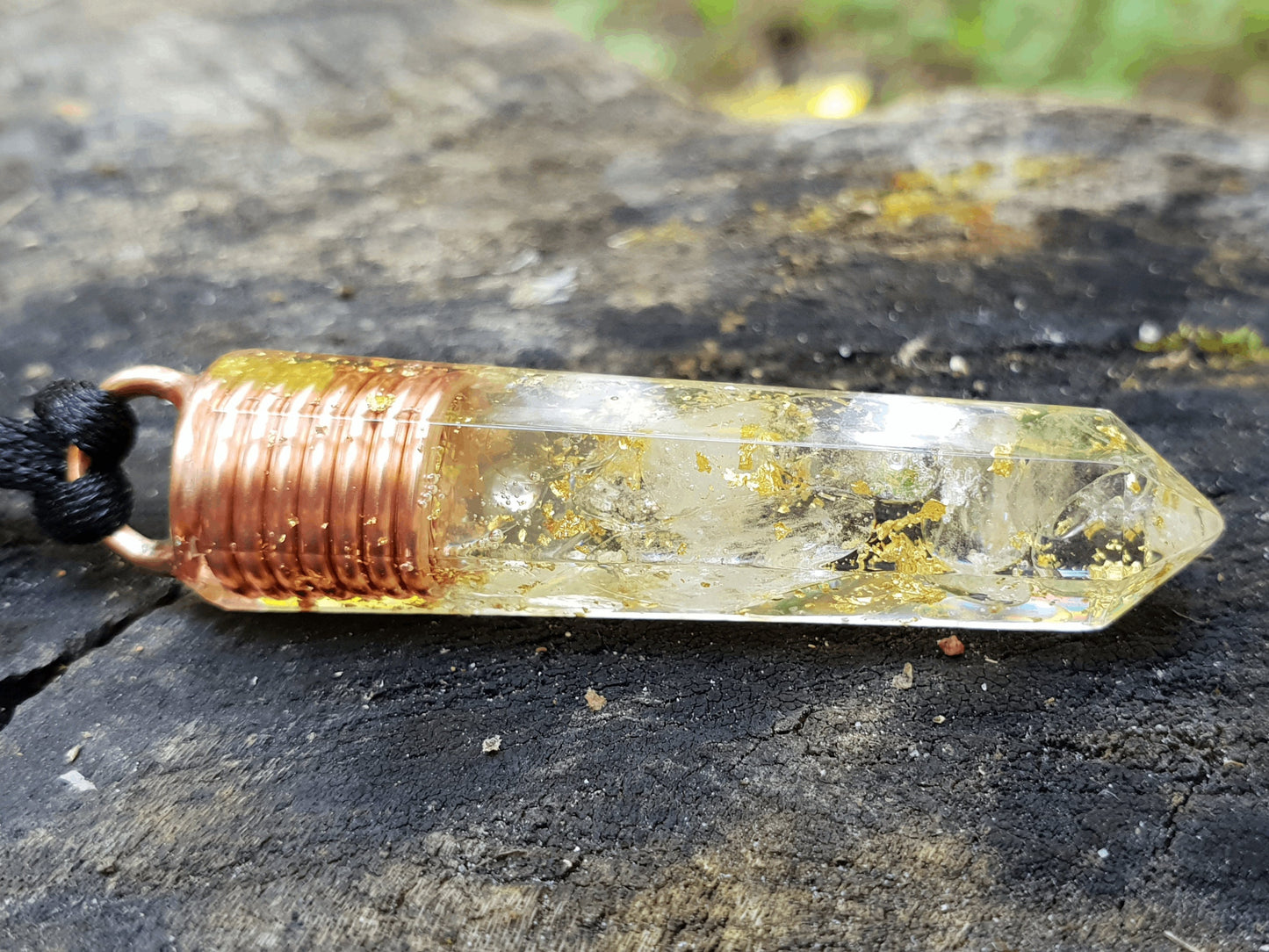 Orgone Orgonite pendant, Natural Citrine, 24k gold, copper. Reiki crystal healing. High vibrations, magic amulet