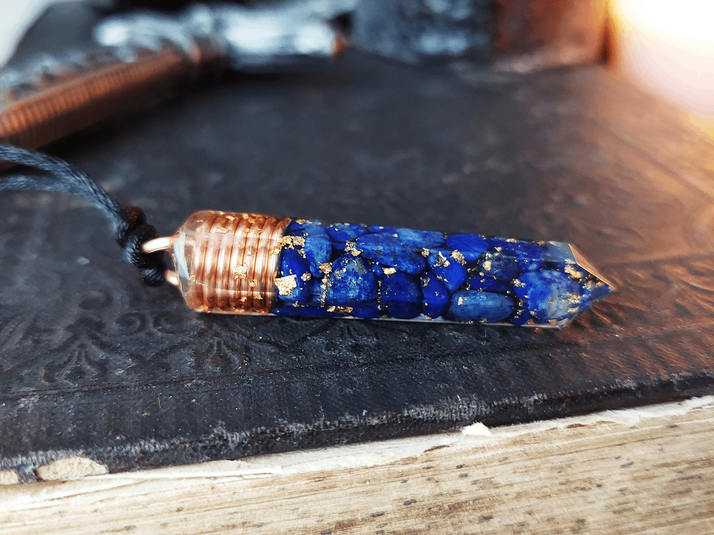 Orgonite orgone Pendant necklace, Lapis Lazuli, 24k gold, Reiki, magic amulet, talisman, chakra healing, third eye opening