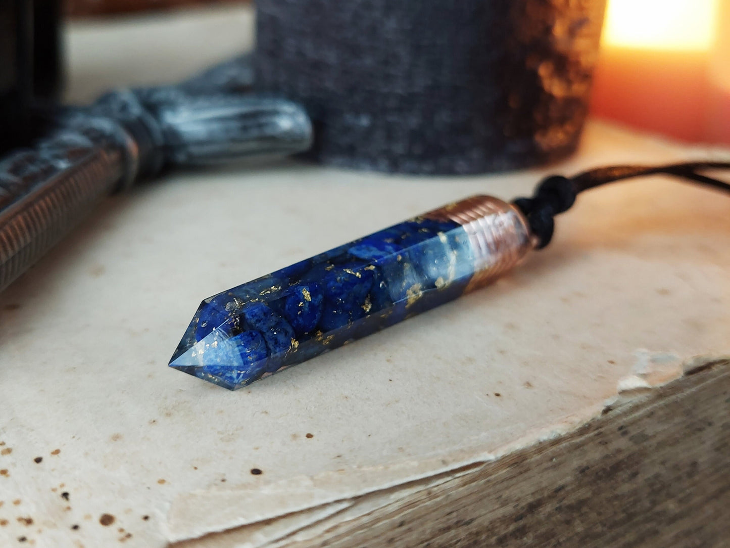 Orgonite orgone Pendant necklace, Lapis Lazuli, 24k gold, Reiki, magic amulet, talisman, chakra healing, third eye opening