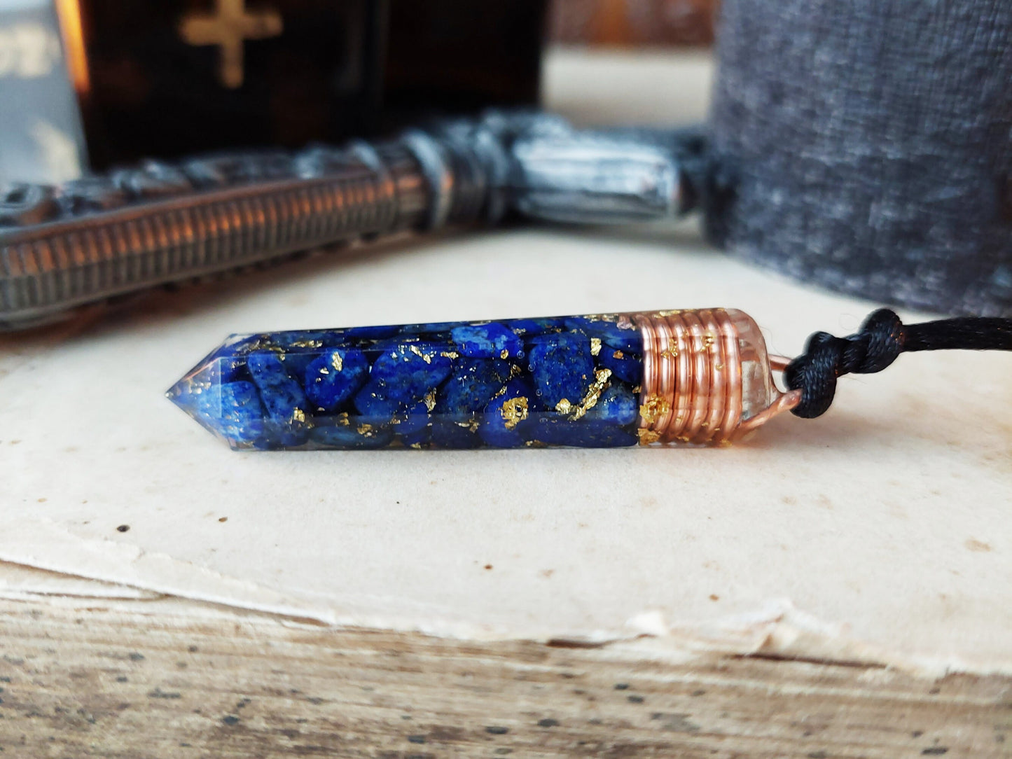 Orgonite orgone Pendant necklace, Lapis Lazuli, 24k gold, Reiki, magic amulet, talisman, chakra healing, third eye opening