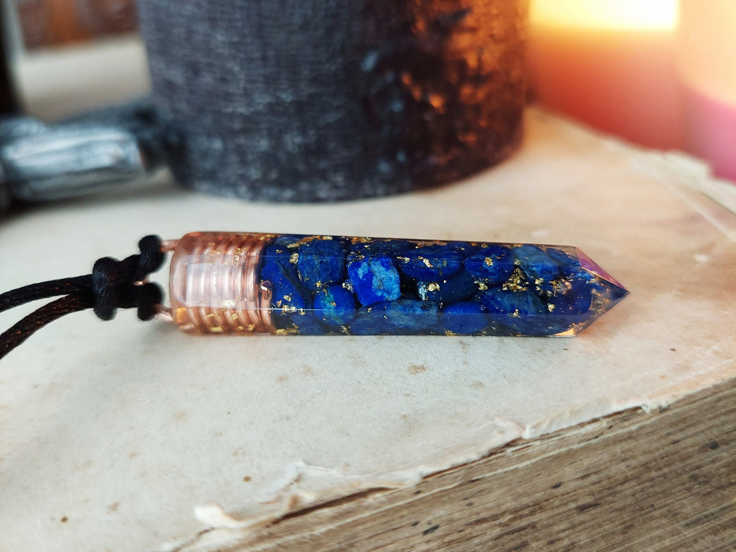 Orgonite orgone Pendant necklace, Lapis Lazuli, 24k gold, Reiki, magic amulet, talisman, chakra healing, third eye opening