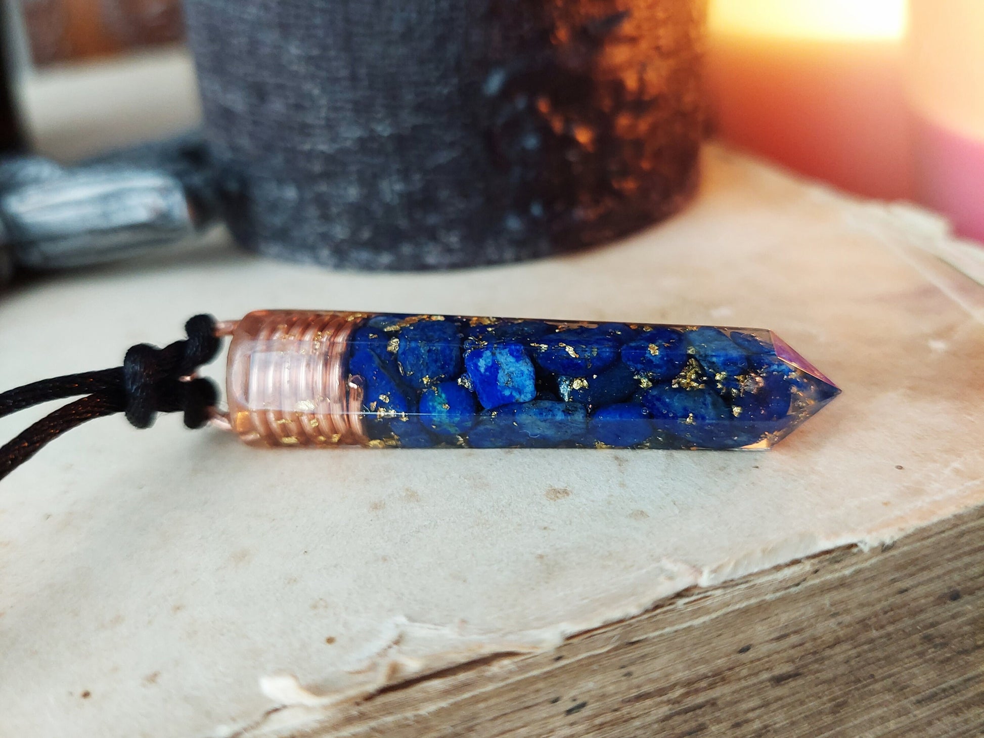 Orgonite orgone Pendant necklace, Lapis Lazuli, 24k gold, Reiki, magic amulet, talisman, chakra healing, third eye opening