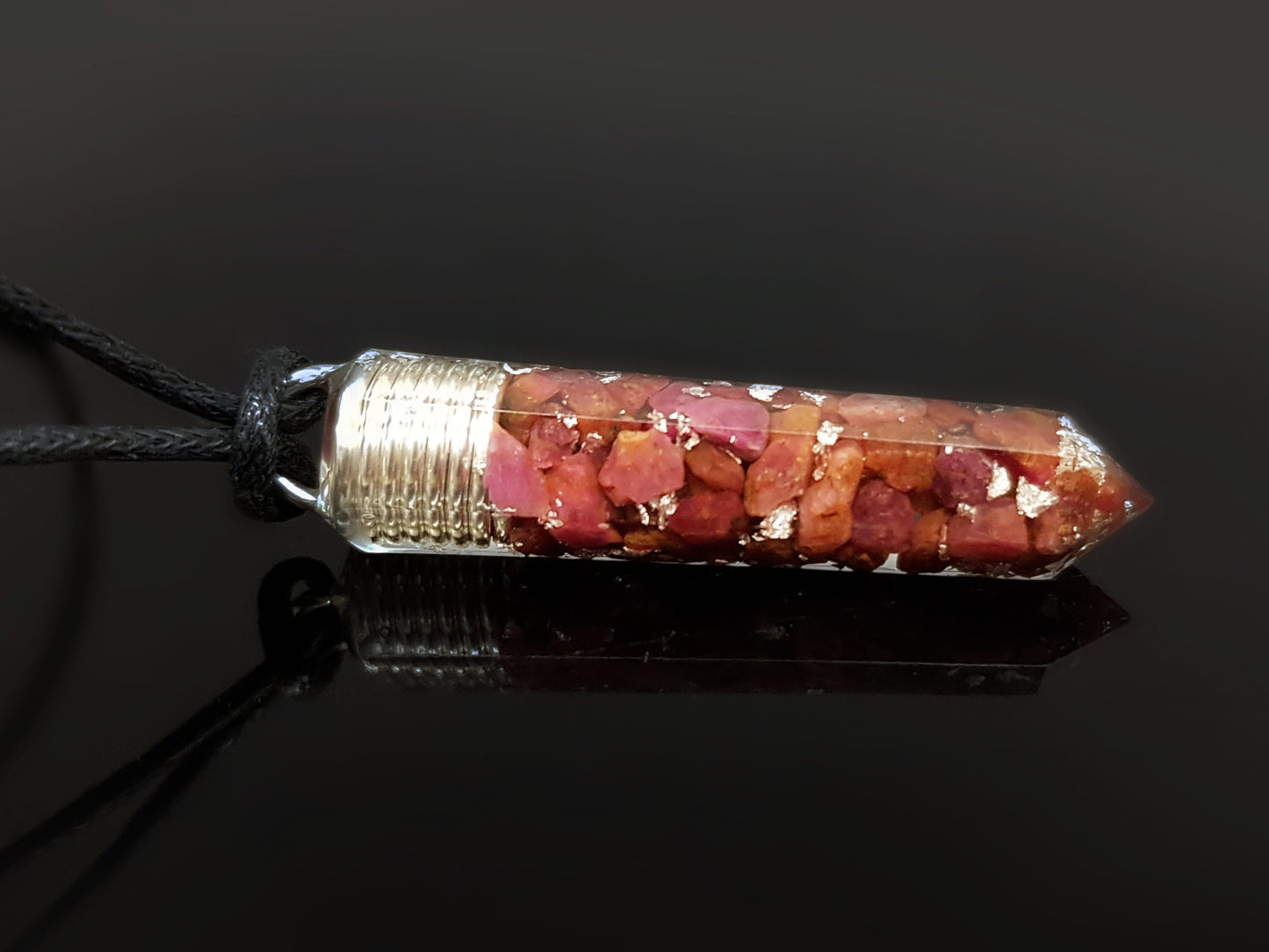 Powerful Orgone Orgonite Pendant - Reiki Pendant natural Ruby and silver Necklace - Crystal healing Amulet