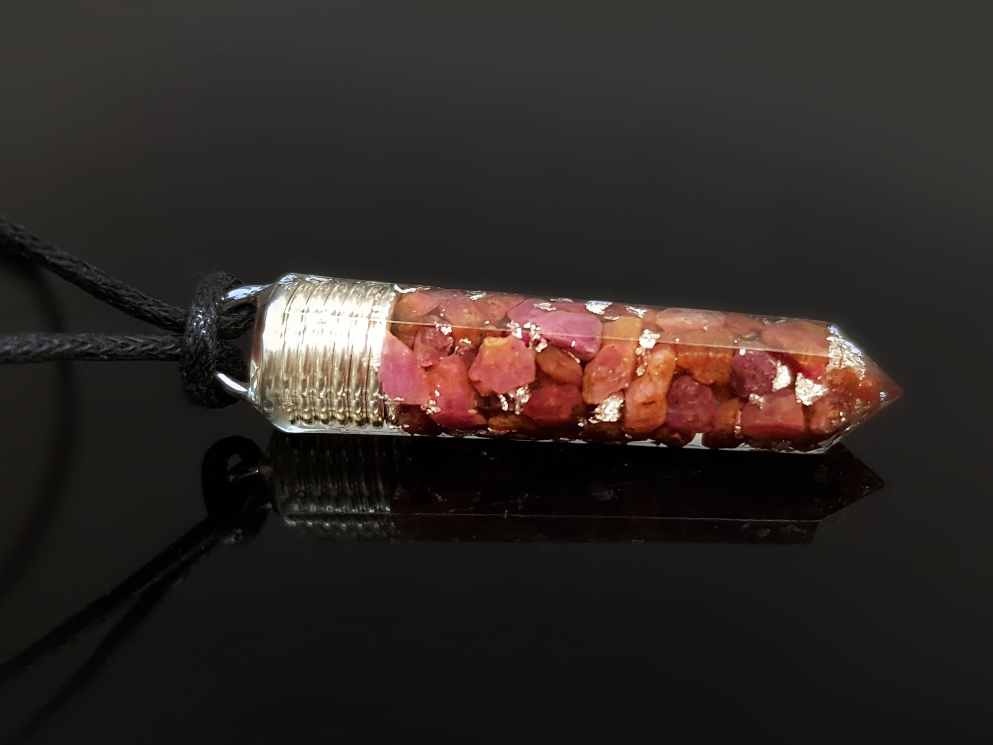 Powerful Orgone Orgonite Pendant - Reiki Pendant natural Ruby and silver Necklace - Crystal healing Amulet