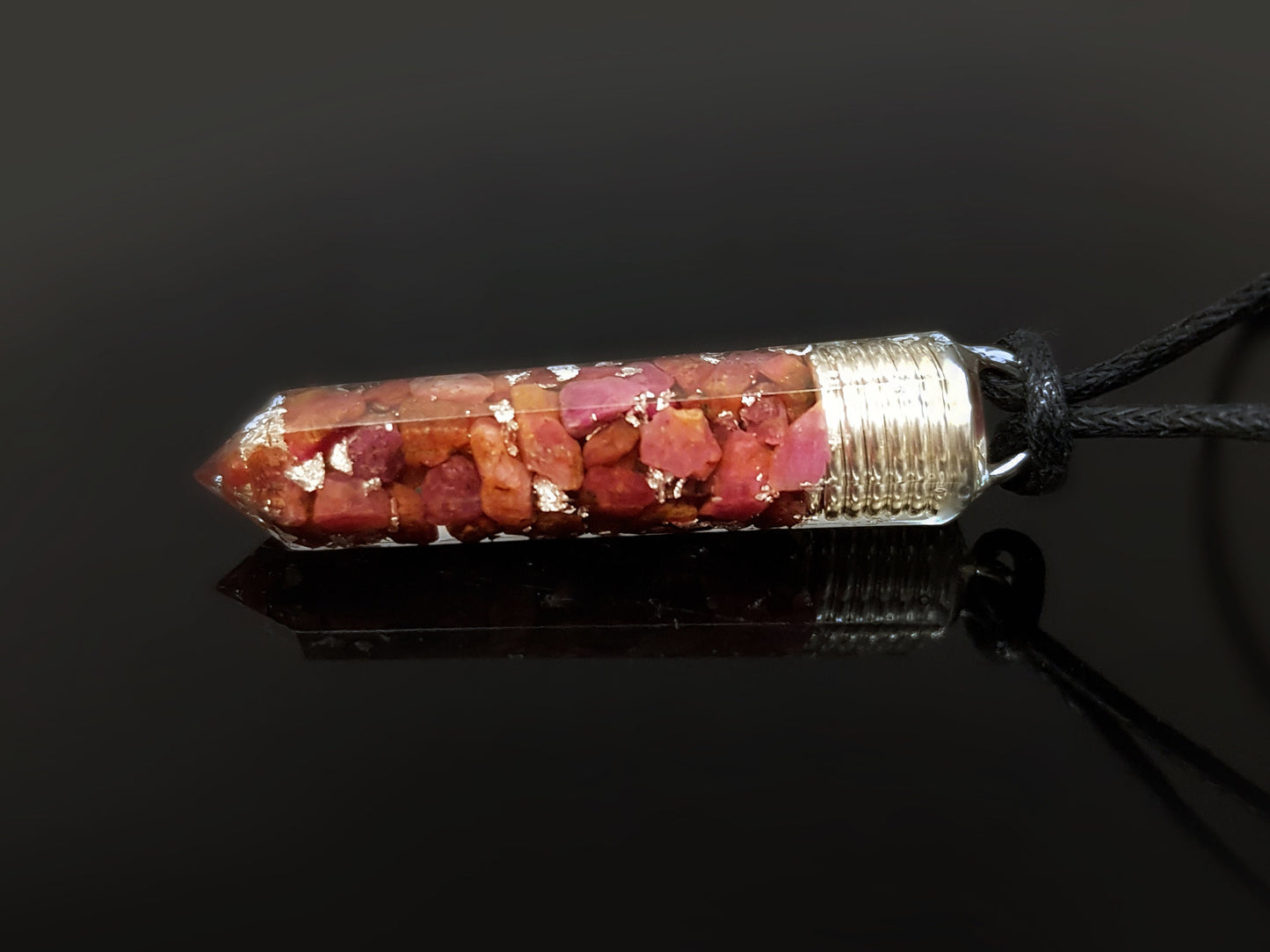 Powerful Orgone Orgonite Pendant - Reiki Pendant natural Ruby and silver Necklace - Crystal healing Amulet