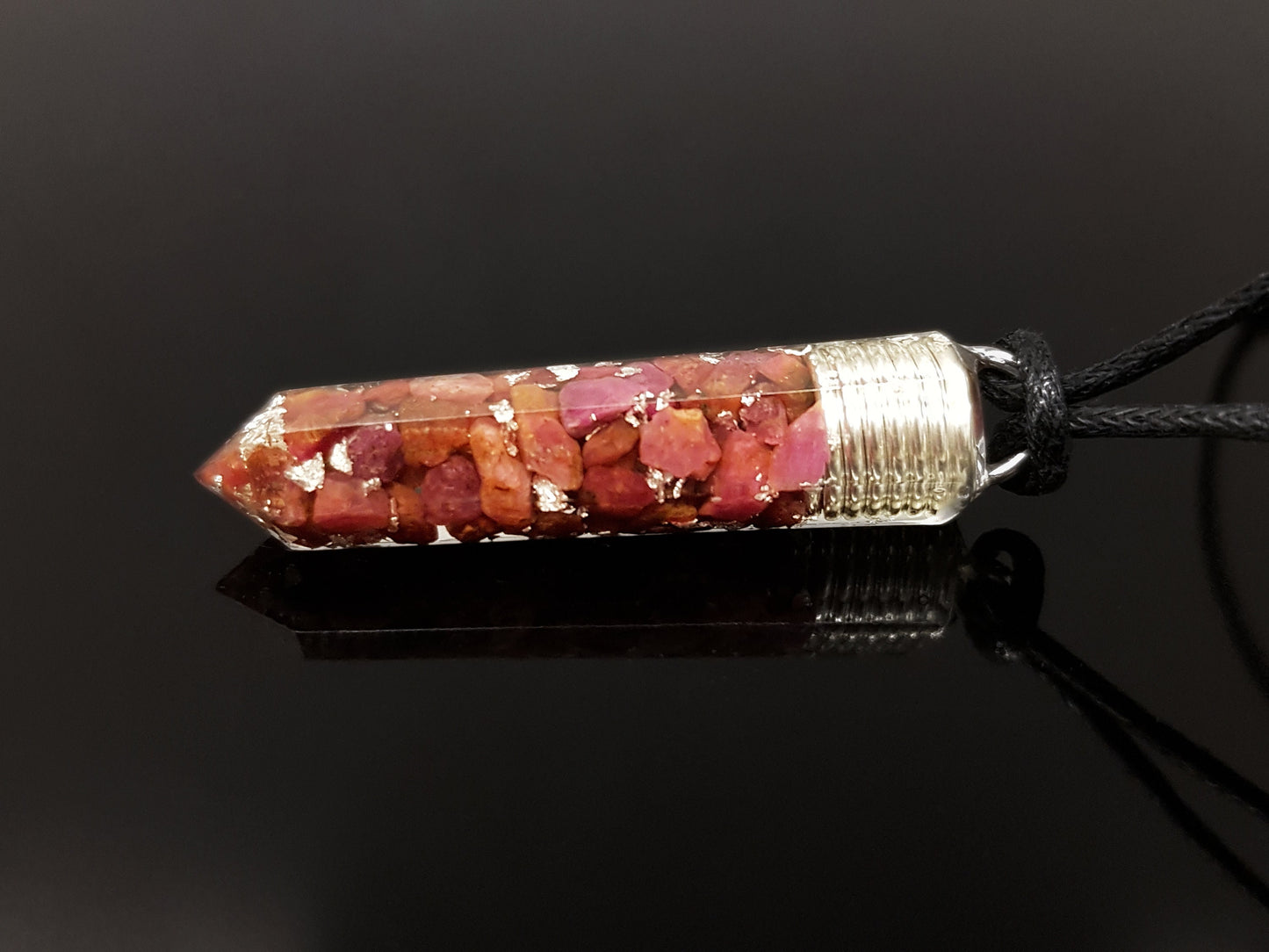Powerful Orgone Orgonite Pendant - Reiki Pendant natural Ruby and silver Necklace - Crystal healing Amulet