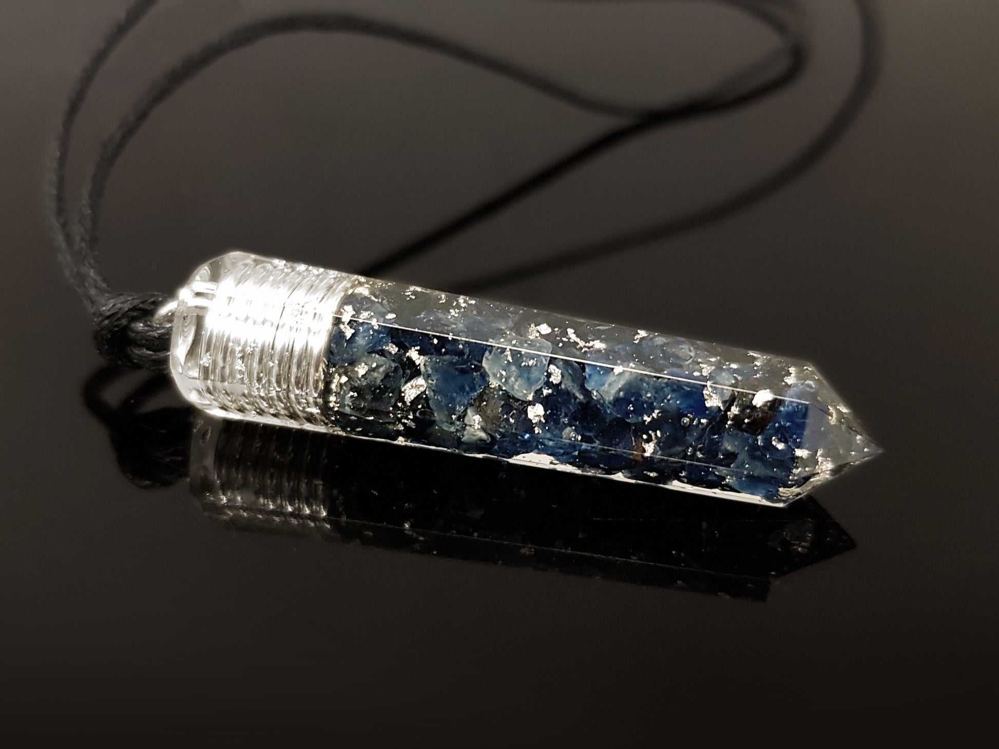 Sapphire Orgonite pendant, Powerful real natural Sapphire and silver necklace amulet, spiritual orgone necklace