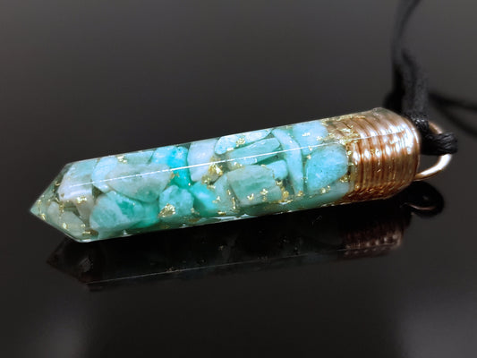 Amazonite Orgonite orgone pendant necklace, Powerful Reiki infused talisman, amulet with 24k gold and copper