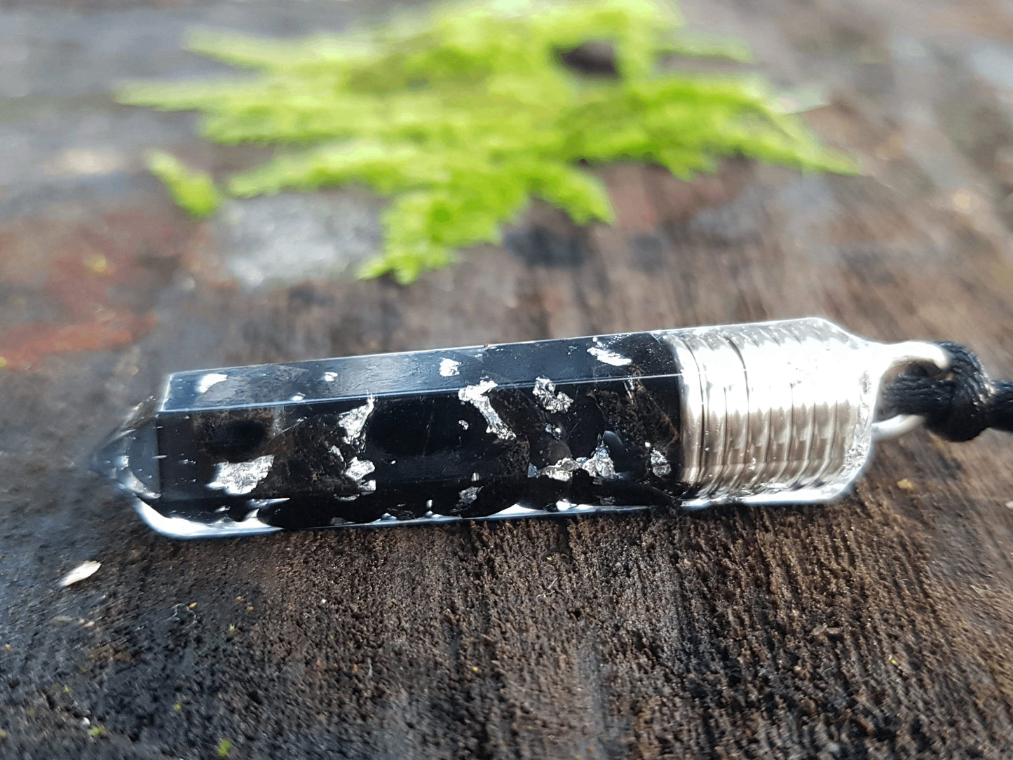 Orgonite pendant, Black tourmaline, 925 silver, Reiki orgone necklace, protective amulet, strong EMF 5G protection