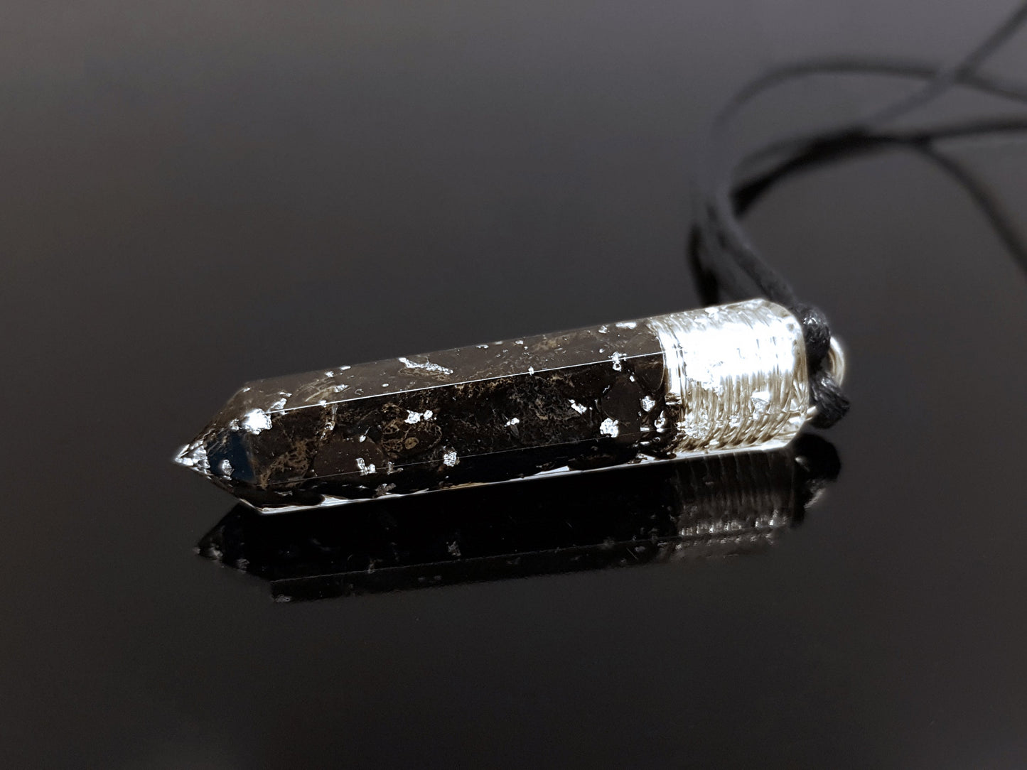 Orgonite pendant, Black tourmaline, 925 silver, Reiki orgone necklace, protective amulet, strong EMF 5G protection