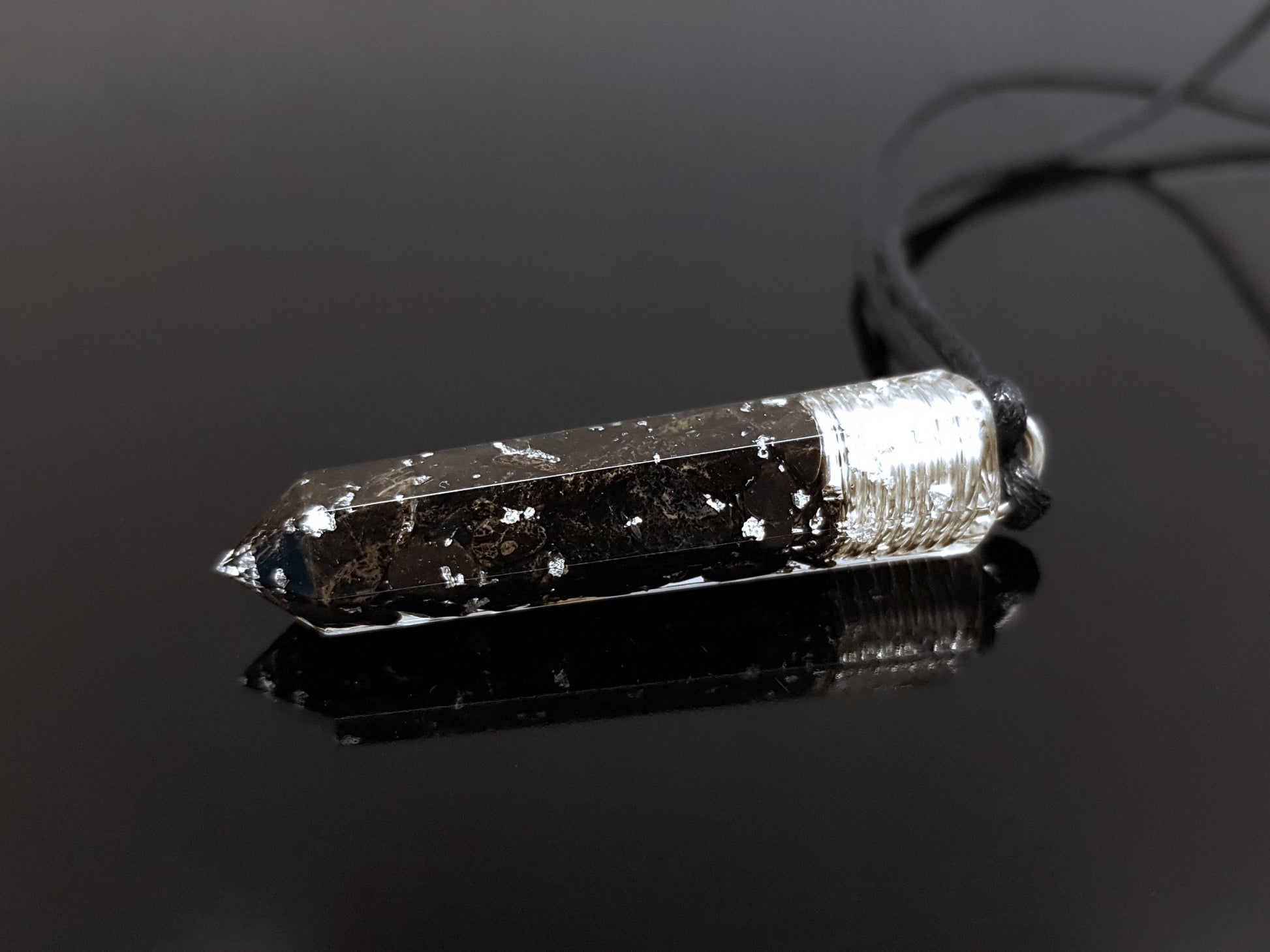 Orgonite pendant, Black tourmaline, 925 silver, Reiki orgone necklace, protective amulet, strong EMF 5G protection